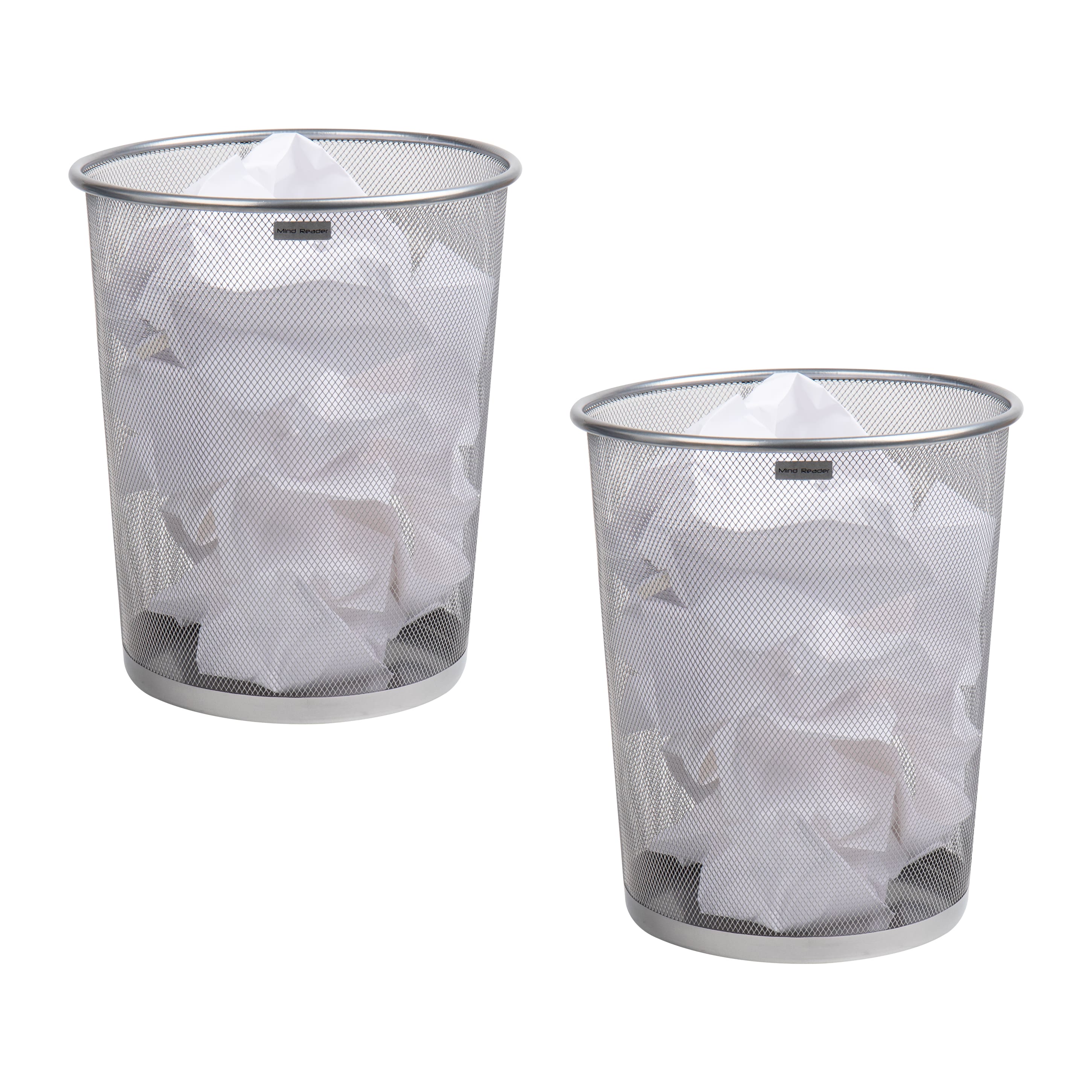 Mind Reader 2 Piece Garbage Round Metal Mesh Waste Basket Recycling Bin