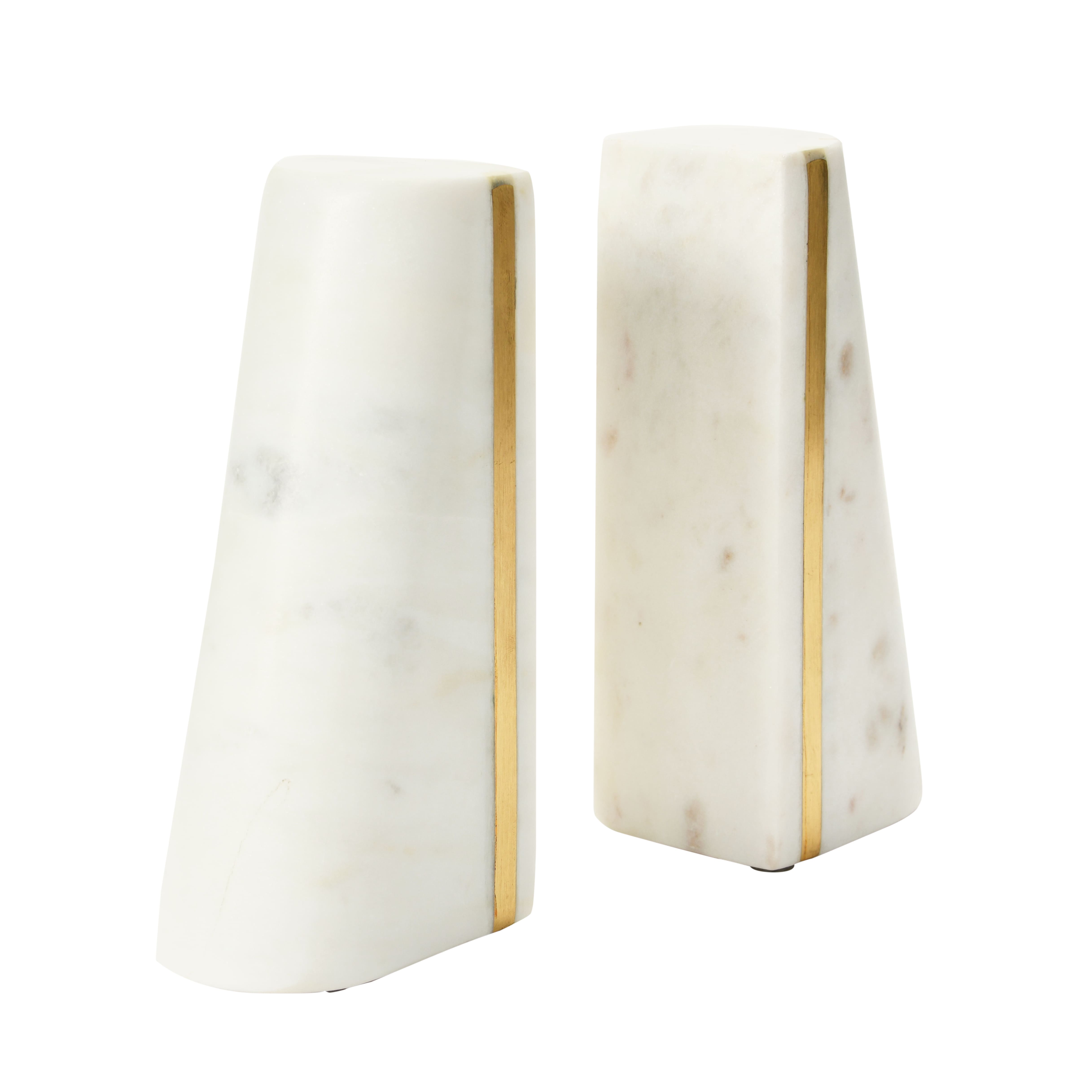 Hello Honey® 6" White Geometric Marble Bookends with Brass Inlay, 2ct.