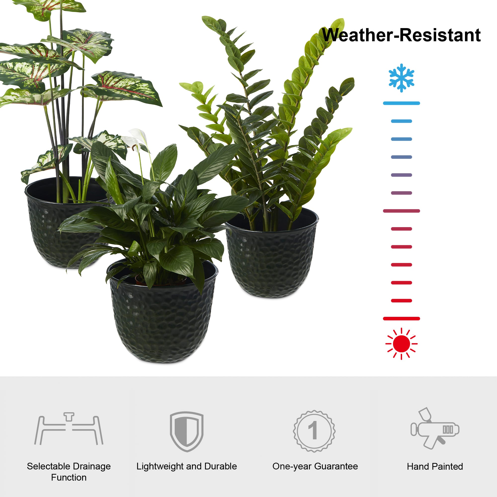 Glitzhome® 11.75" Honeycomb Textured Green Faux Ceramic Plastic Planters, 3ct.