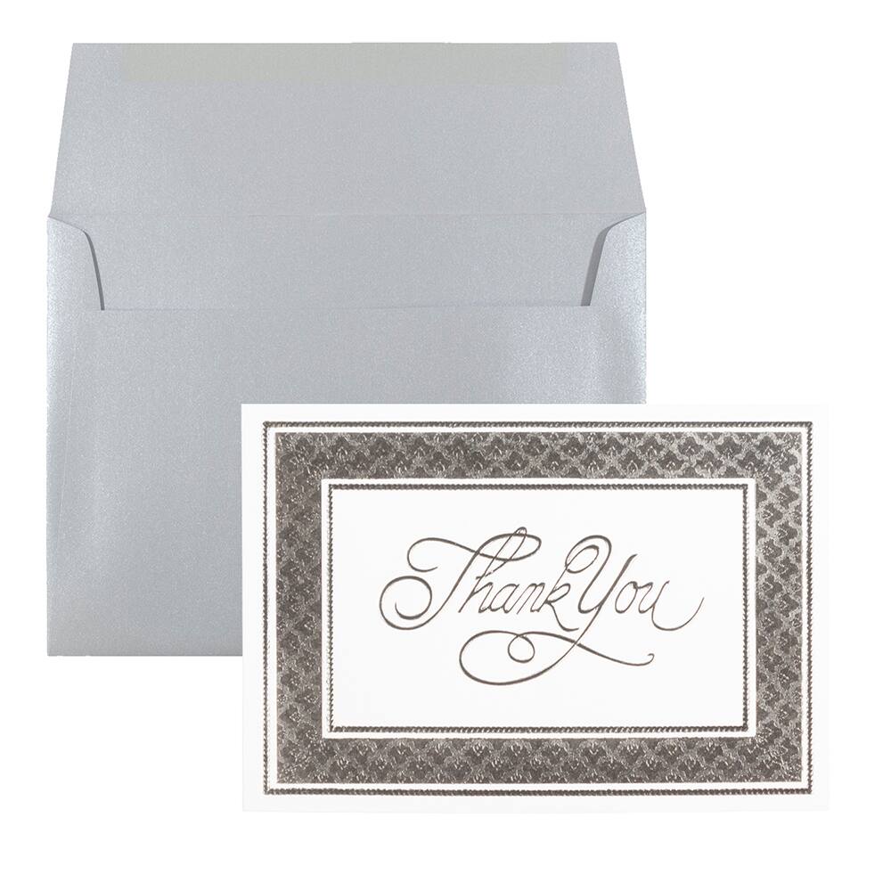 JAM Paper Thank You Card Set with Silver Border
