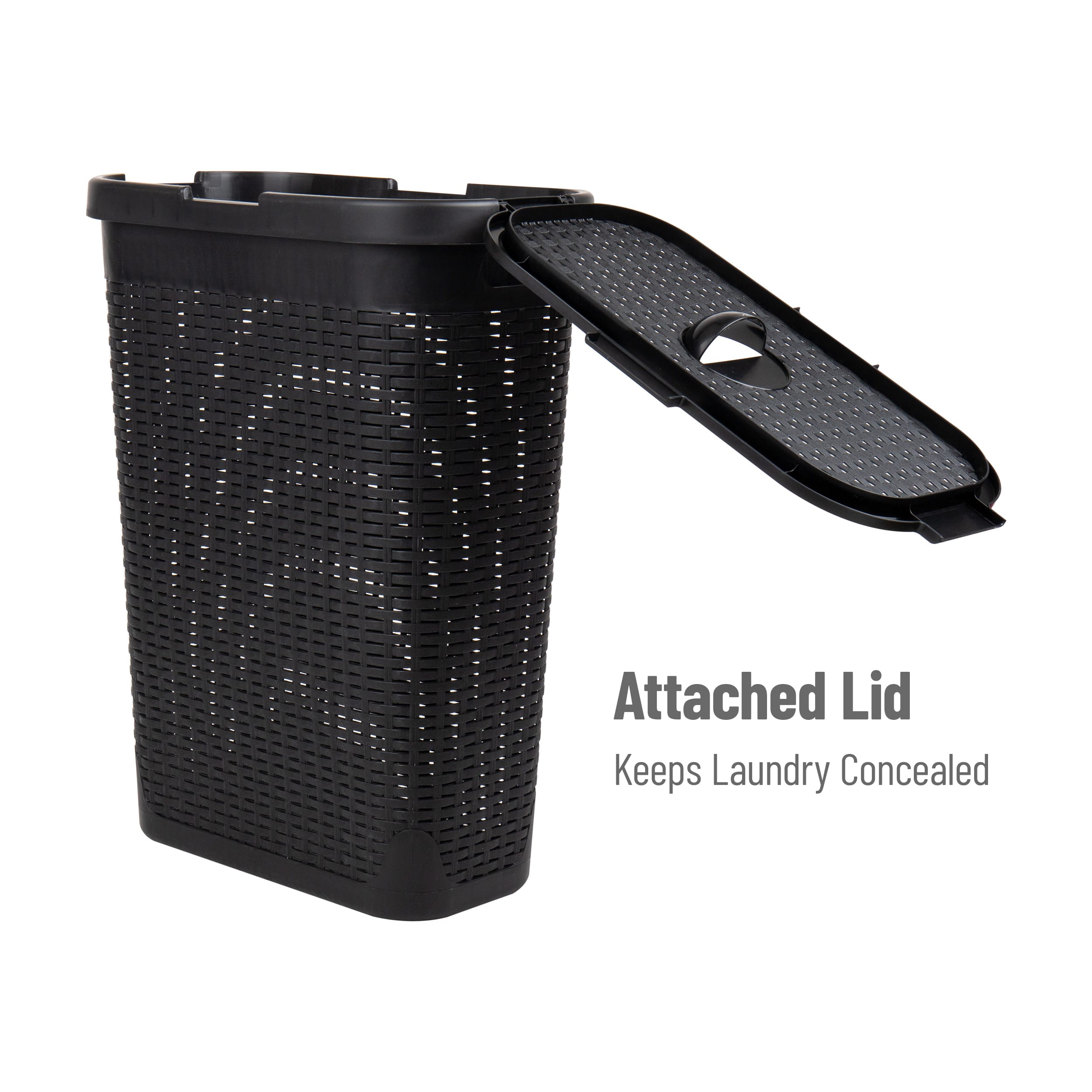 Mind Reader 40L Ventilated Slim Laundry Hamper with Cut Out Handles & Attached Hinged Lid, 2ct.