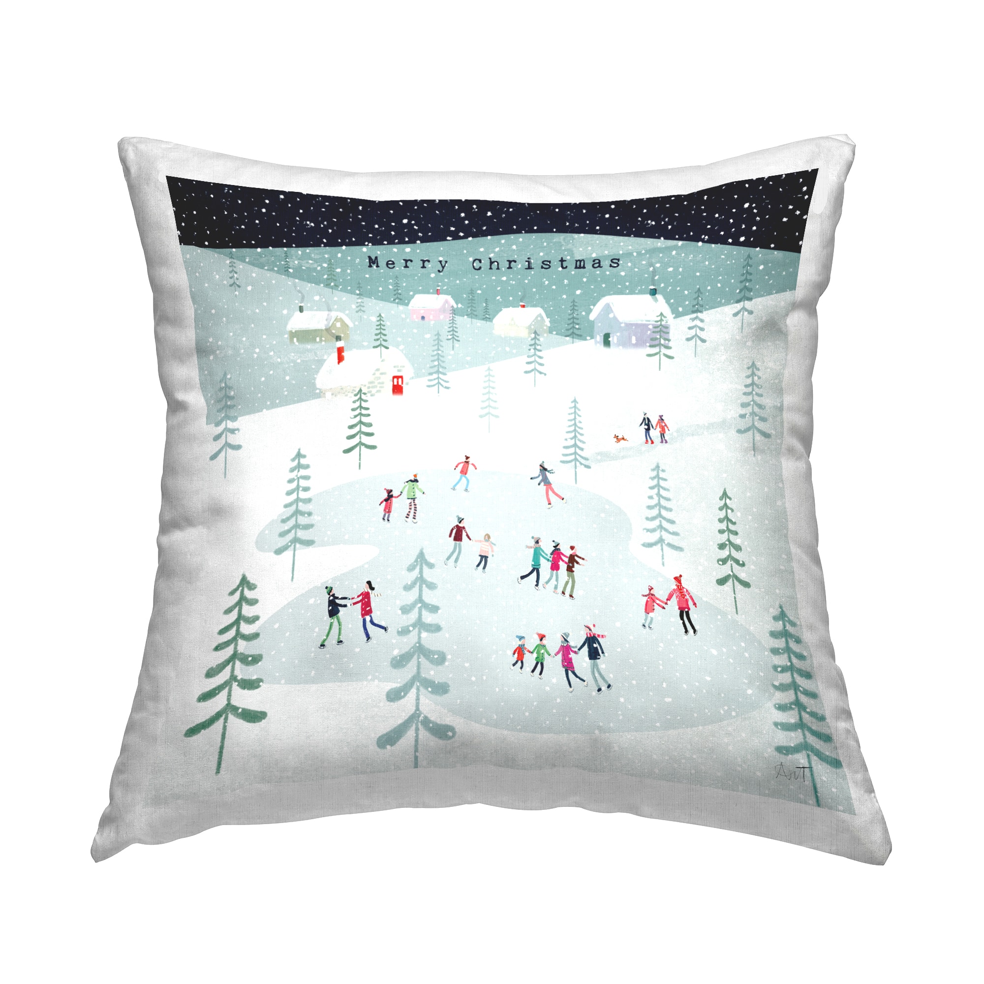 Stupell Industries Merry Christmas Ice Skating Pillow