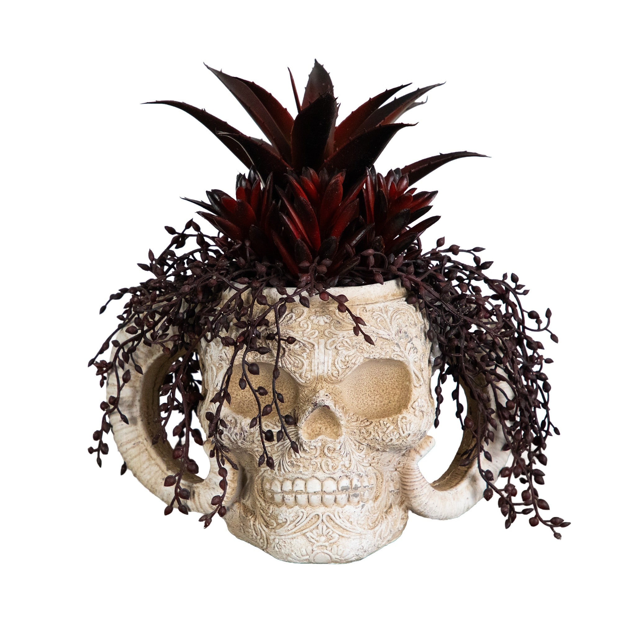 8" Artificial Halloween Succulent Garden in Horned Skull Planter