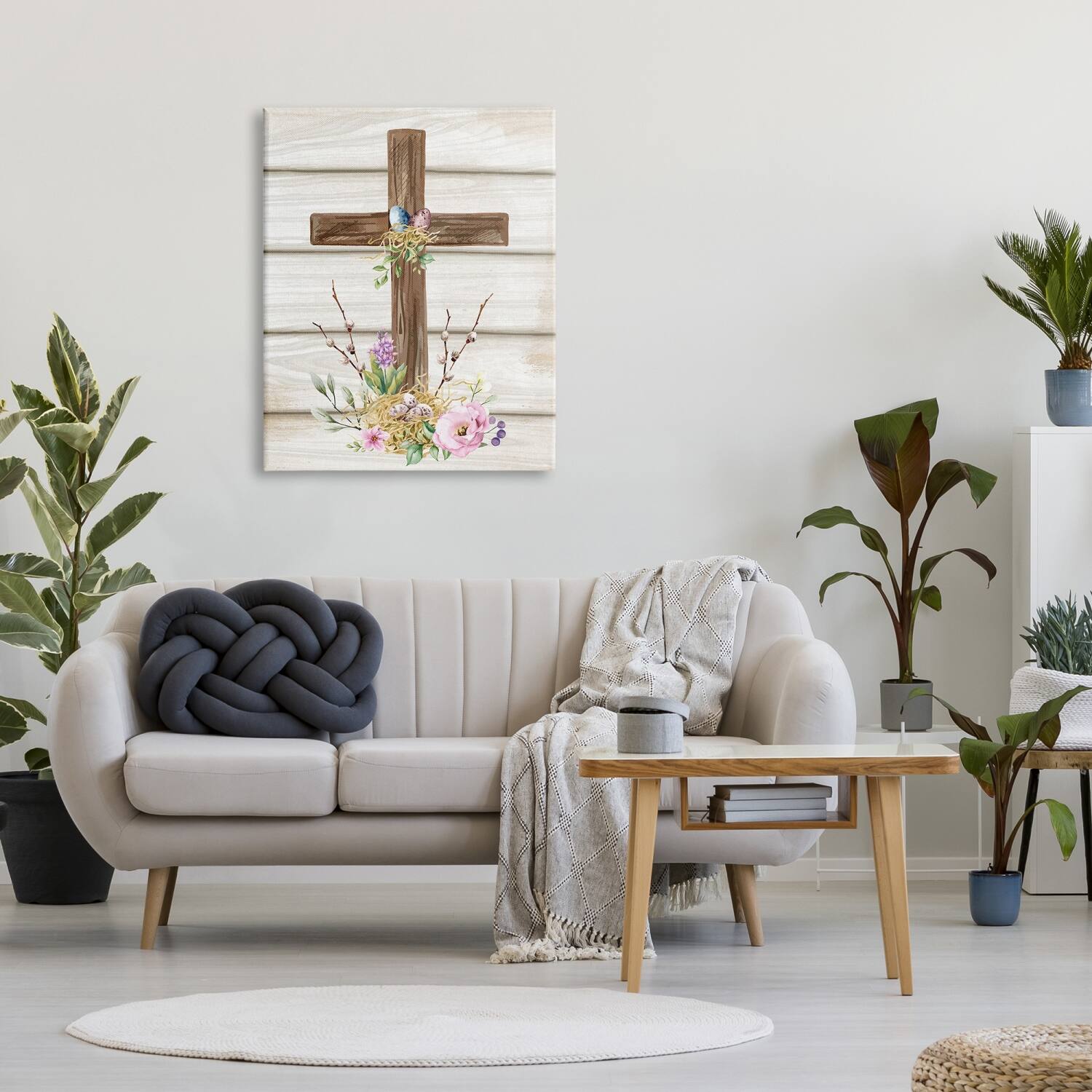 Stupell Industries Spiritual Easter Cross Spring Blossoms Canvas Wall Art