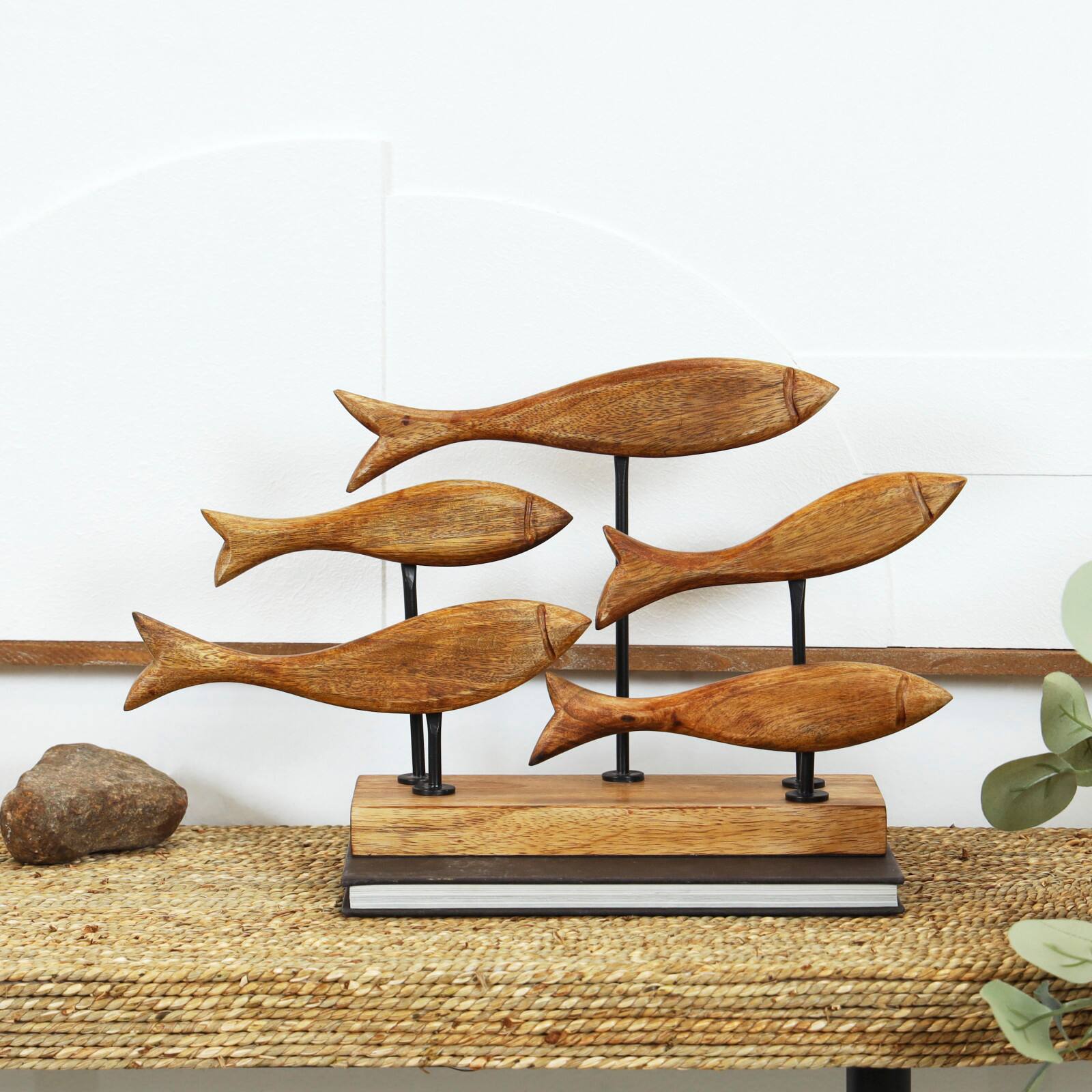 10" Brown Mango Wood Fish Handmade Carved Sculpture