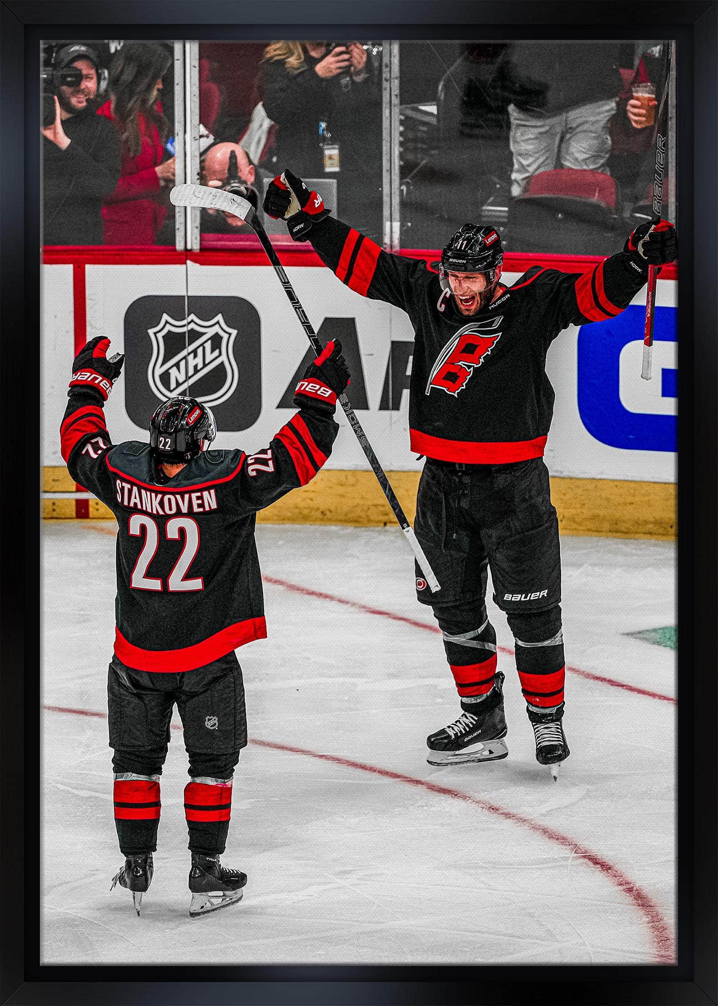 Logan Stankoven & Jordan Staal 20" x 29" Framed Canvas Hurricanes 2025 Playoffs 22.5" x 31.5"