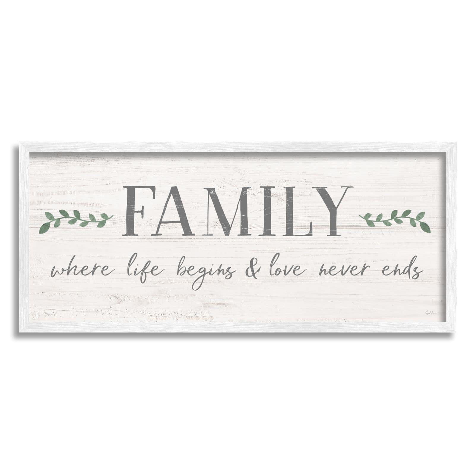 Stupell Industries Family Life Begins Love Never Ends Motivational Phrase Framed Wall Art