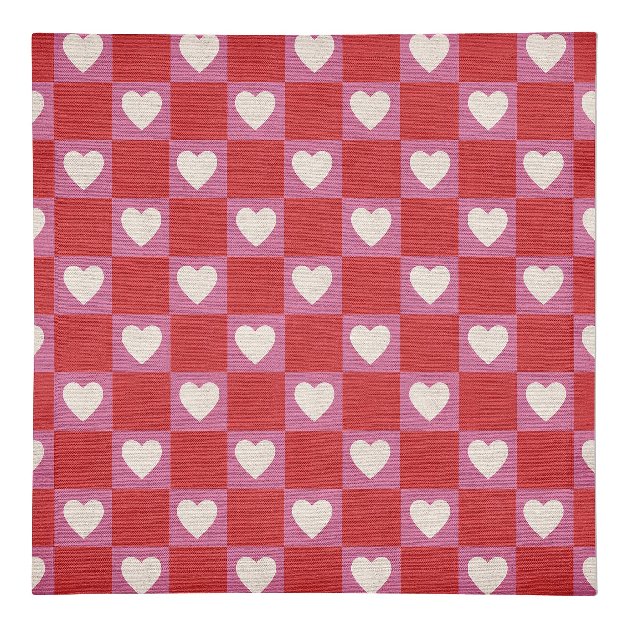 Heart Checkered Board Pattern 10" x 10" Cotton Twill Napkin