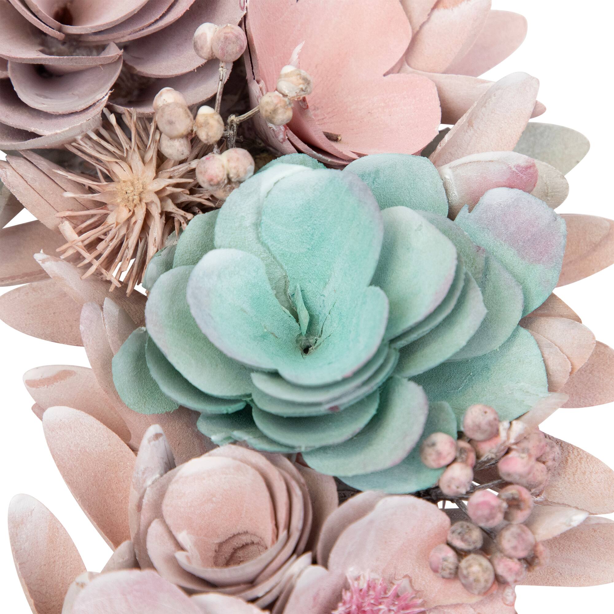 13.5" Wooden Floral Artificial Spring Wreath with Thistles