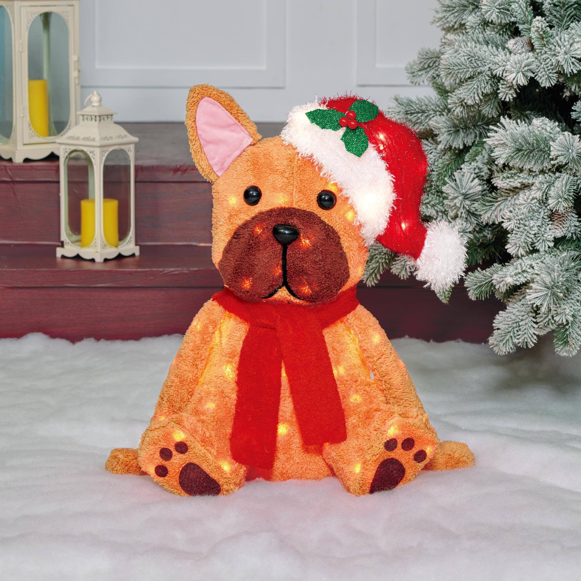 22" Plush Sitting Bulldog Sculpture with Hat