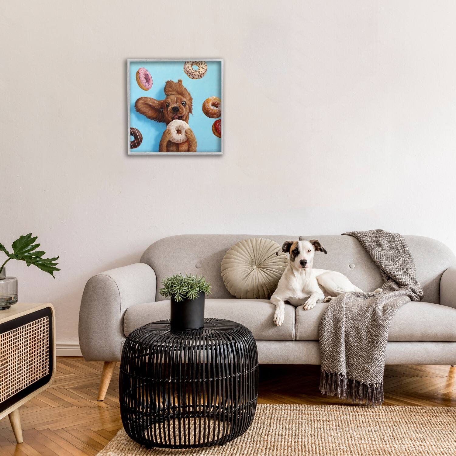 Stupell Industries Funny Dog Licking Donut Framed Giclee Art