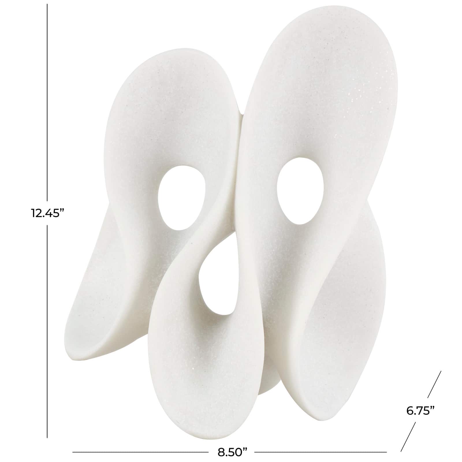 12.5" White Polystone Abstract Wavy Shaped Sculpture with Cutouts and Speckled Texturing