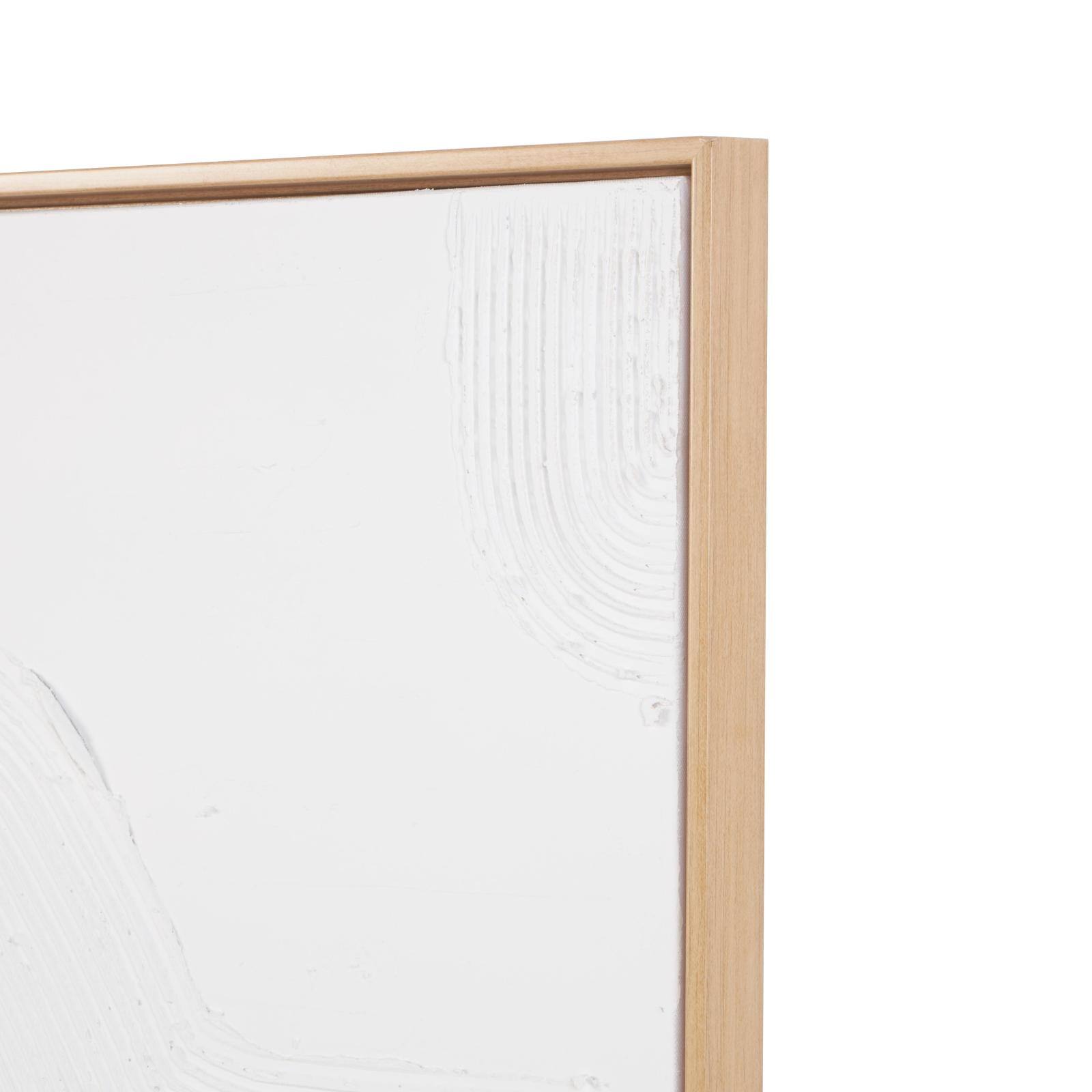 24" x 36" White Abstract Living Room Canvas Framed Wall Art with Brown Frame