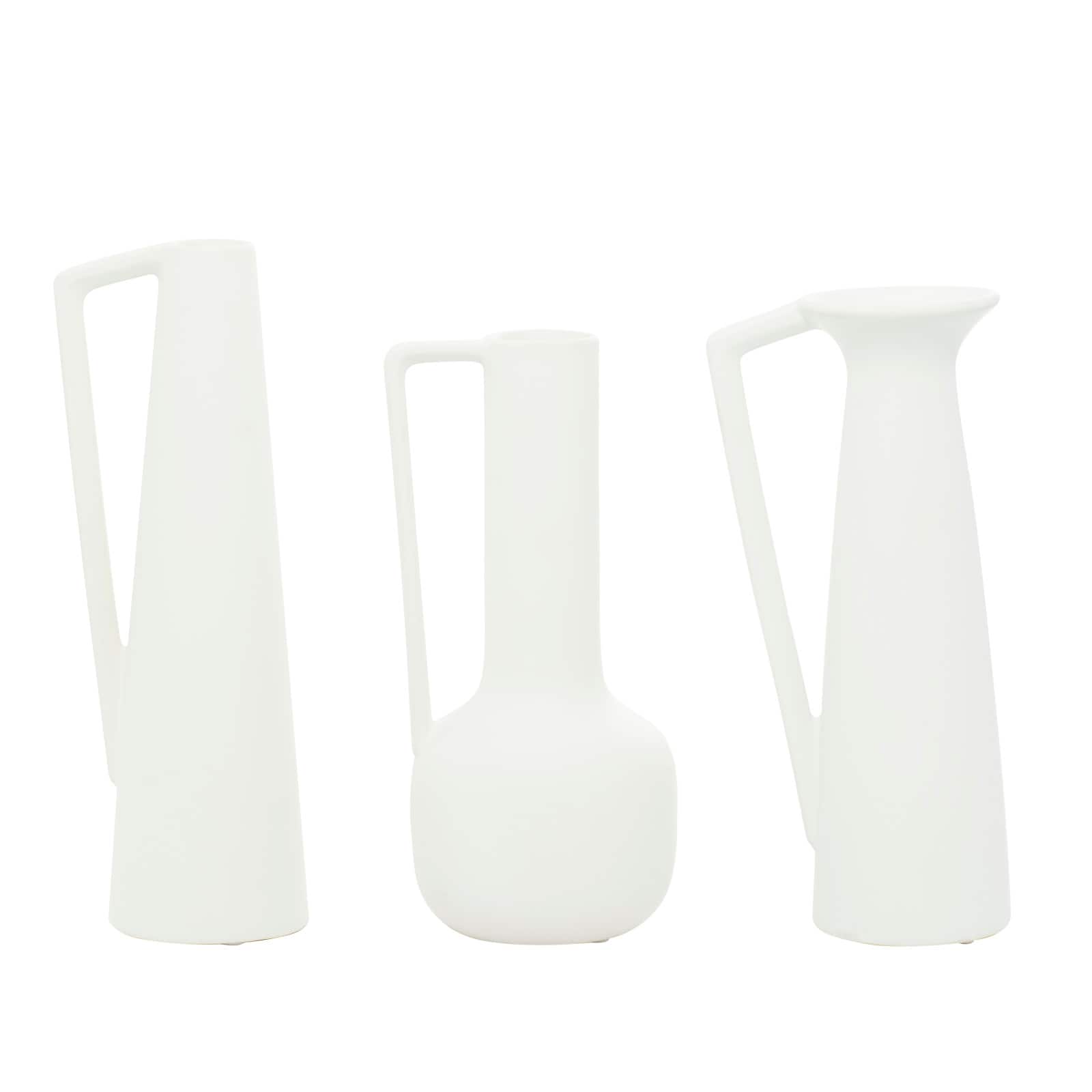 CosmoLiving by Cosmopolitan Set of 3 White Ceramic Modern Vase, 13", 12", 11"