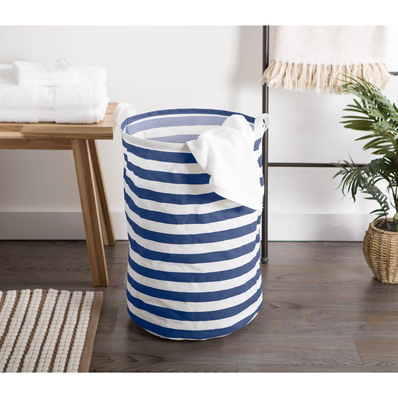 DII® Round Stripes PE-Coated Cotton Polyester Laundry Hamper