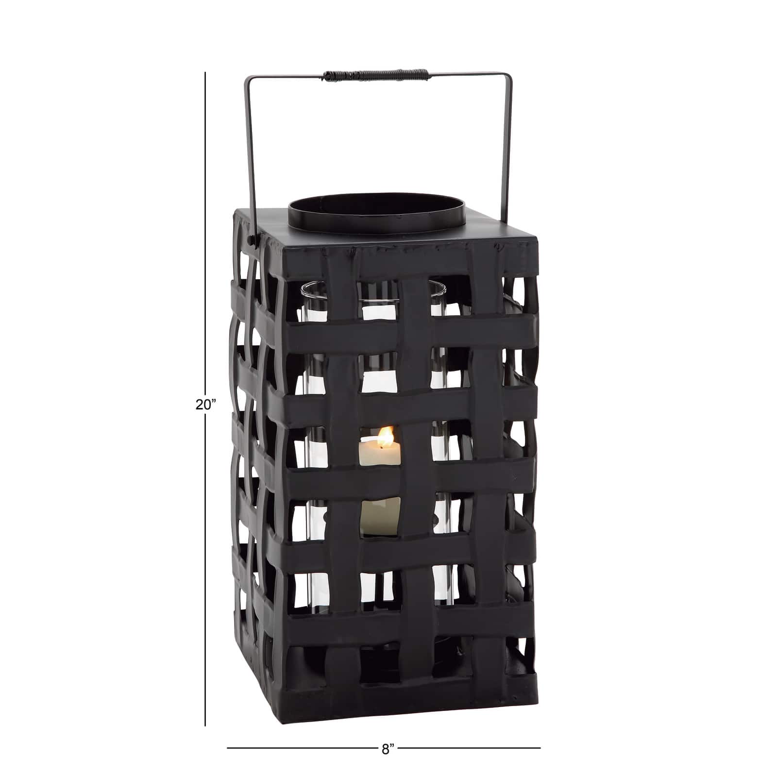 20" Black Iron Industrial Candle Holder Lantern