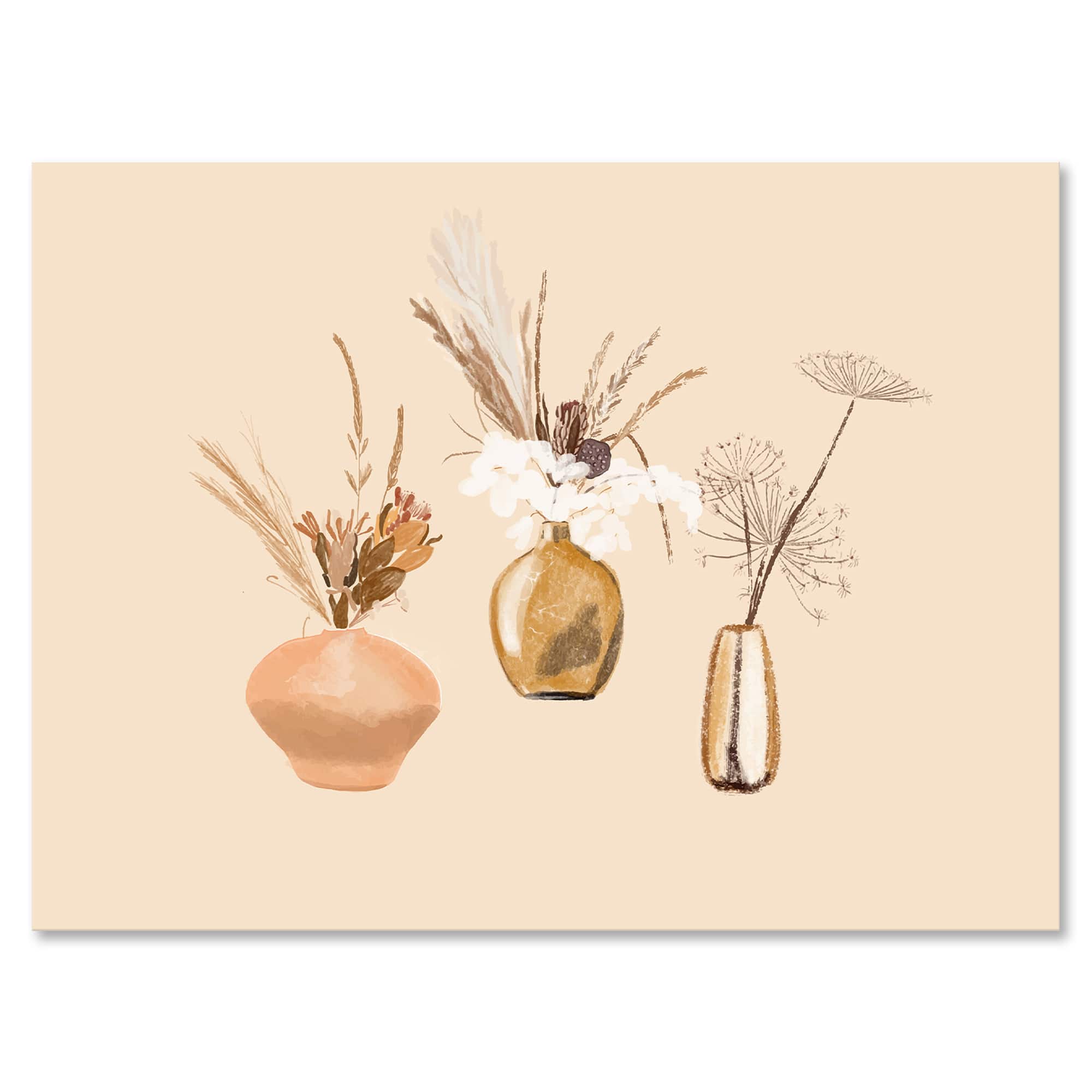 Designart - Bouquets Of Wildflowers In Gold Vases I