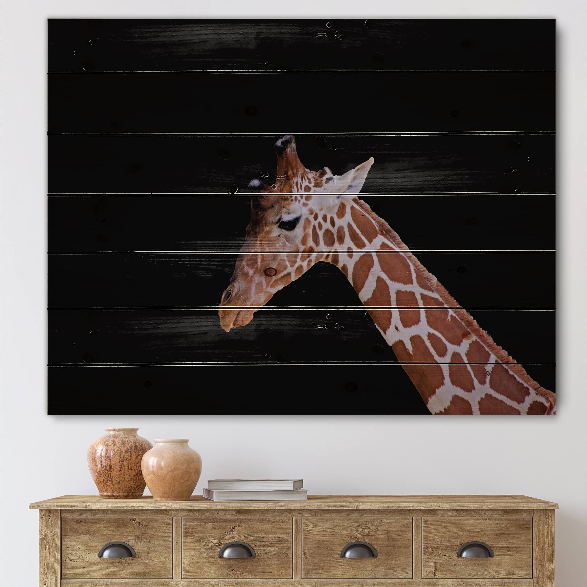 Designart - Portrait of A Giraffe V - Farmhouse Print on Natural Pine Wood