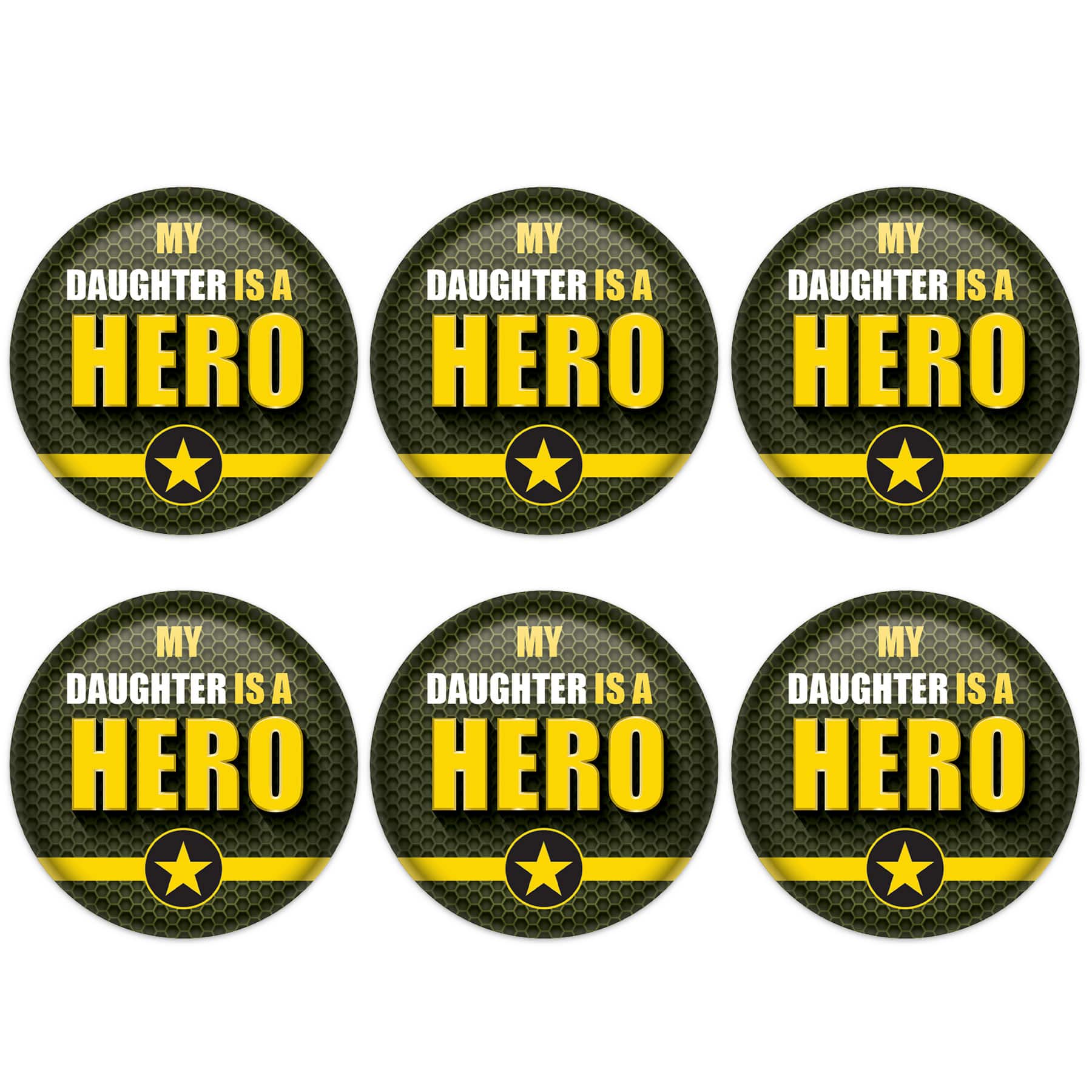Beistle 2" Green & Yellow My Daughter Is A Hero Buttons, 6ct.