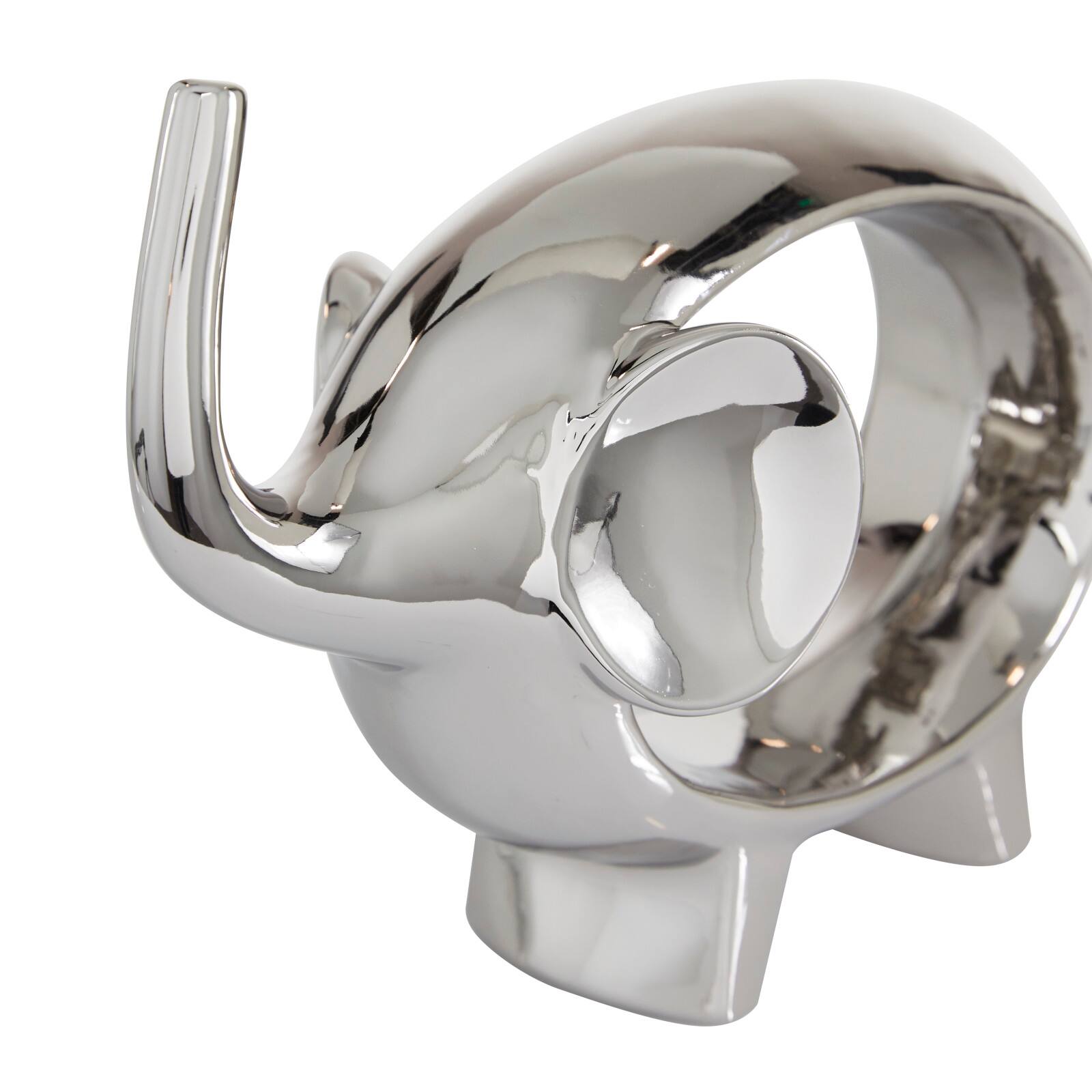 7" Silver Porcelain Elephant Sculpture Set