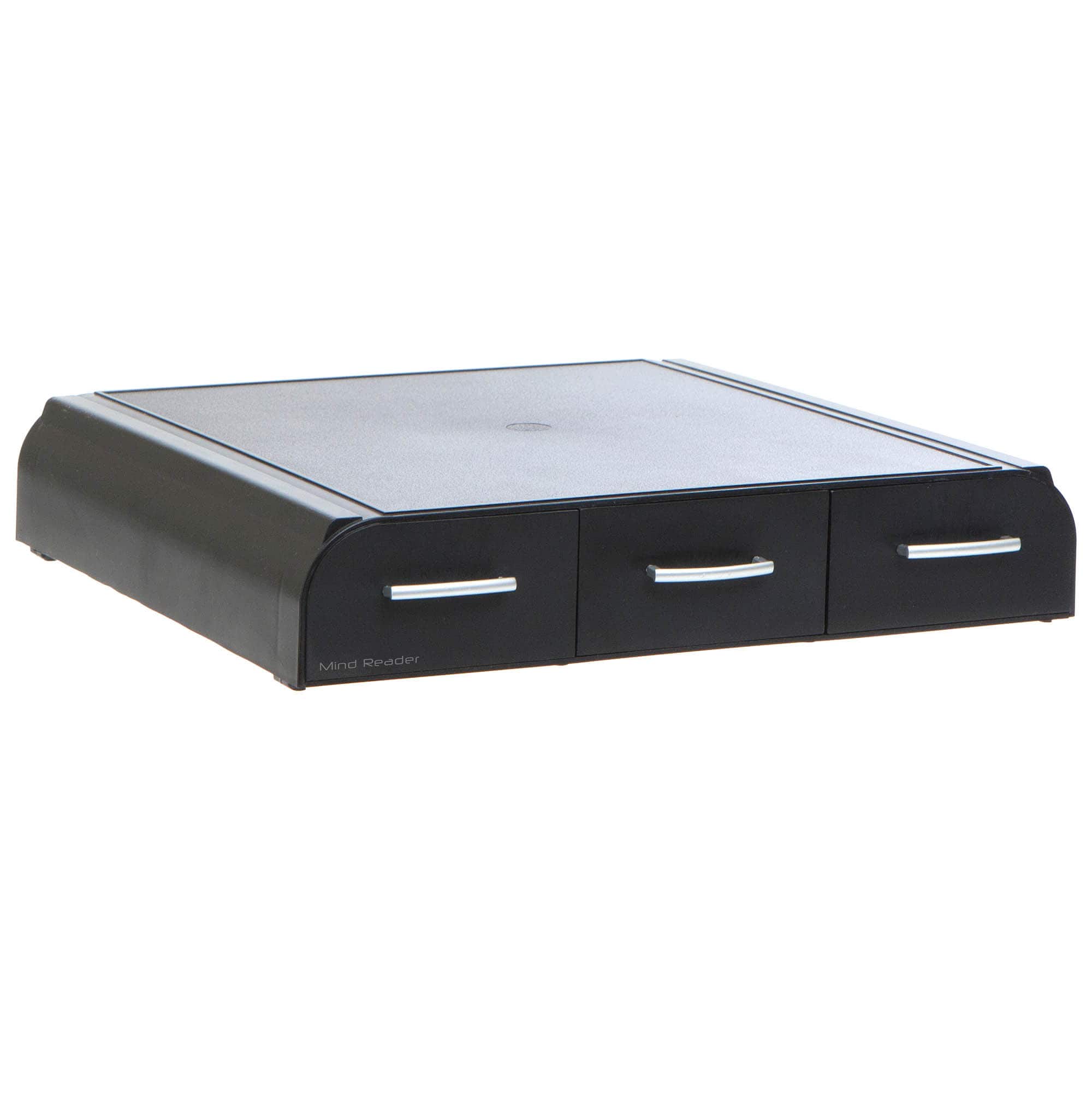 Mind Reader Black Monitor Stand & 3 Draw Desk Organizer Storage Set