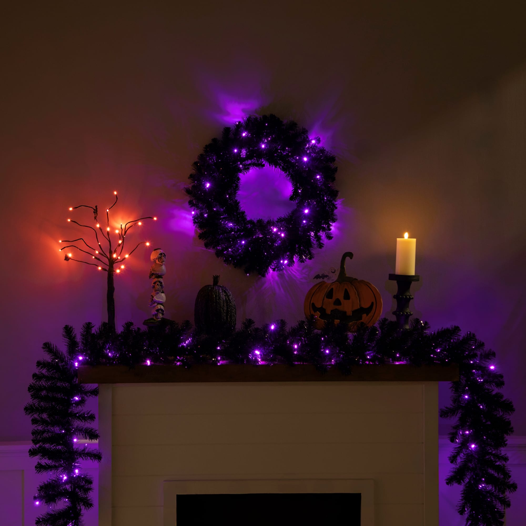 24" Black Crystal Pine Artificial Halloween Wreath 