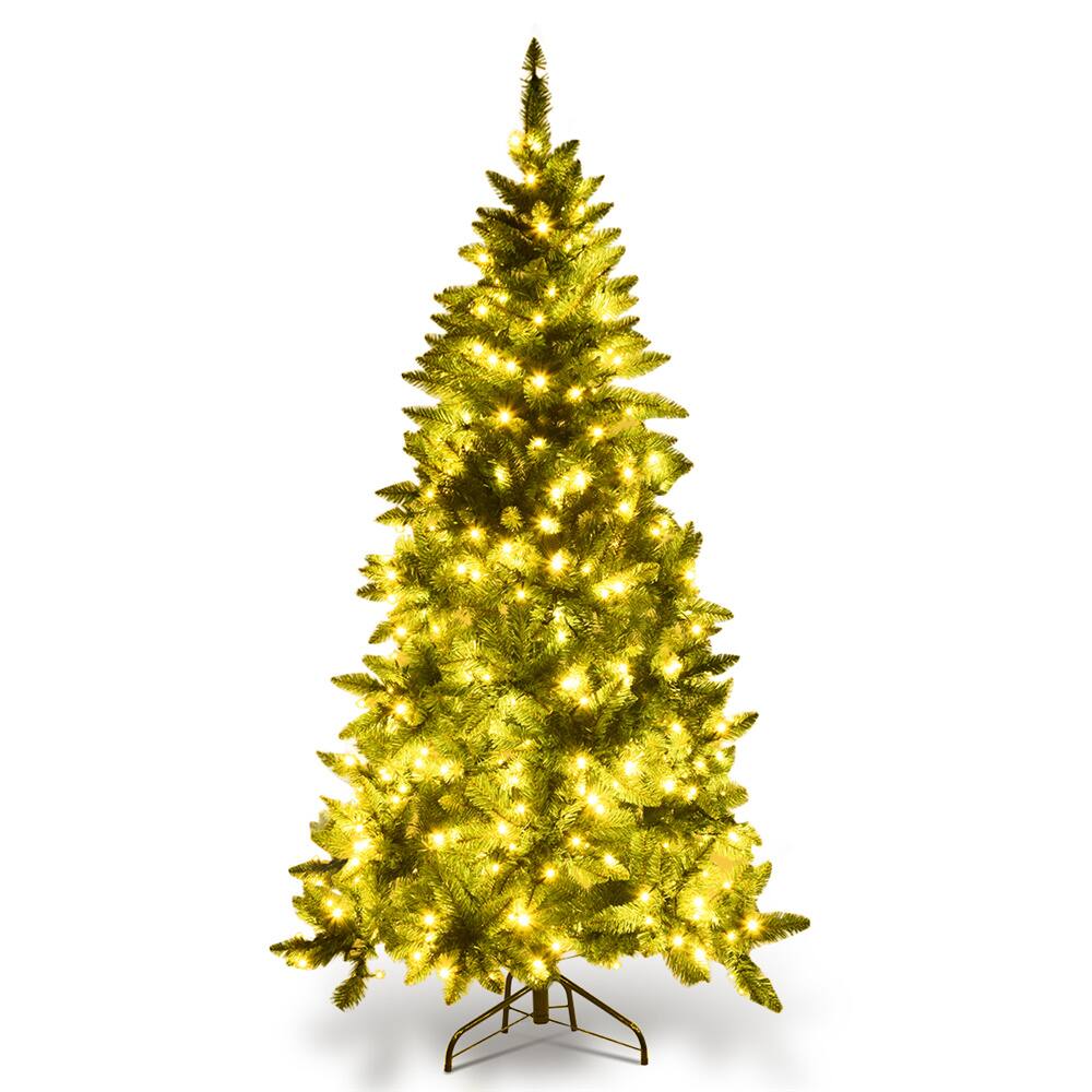 Costway 6ft. Pre-Lit Green Artificial Half Christmas Tree, Warm White LED Lights