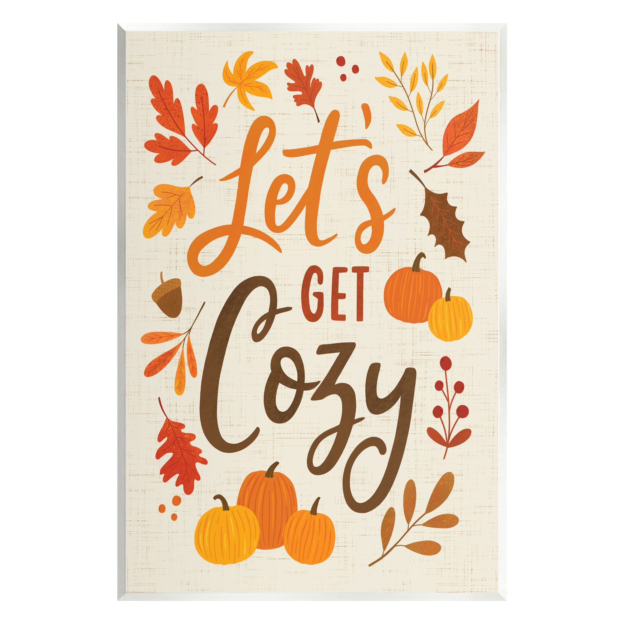 Stupell Industries Lets Get Cozy Autumnal Leaf Sprigs Wall Plaque Art