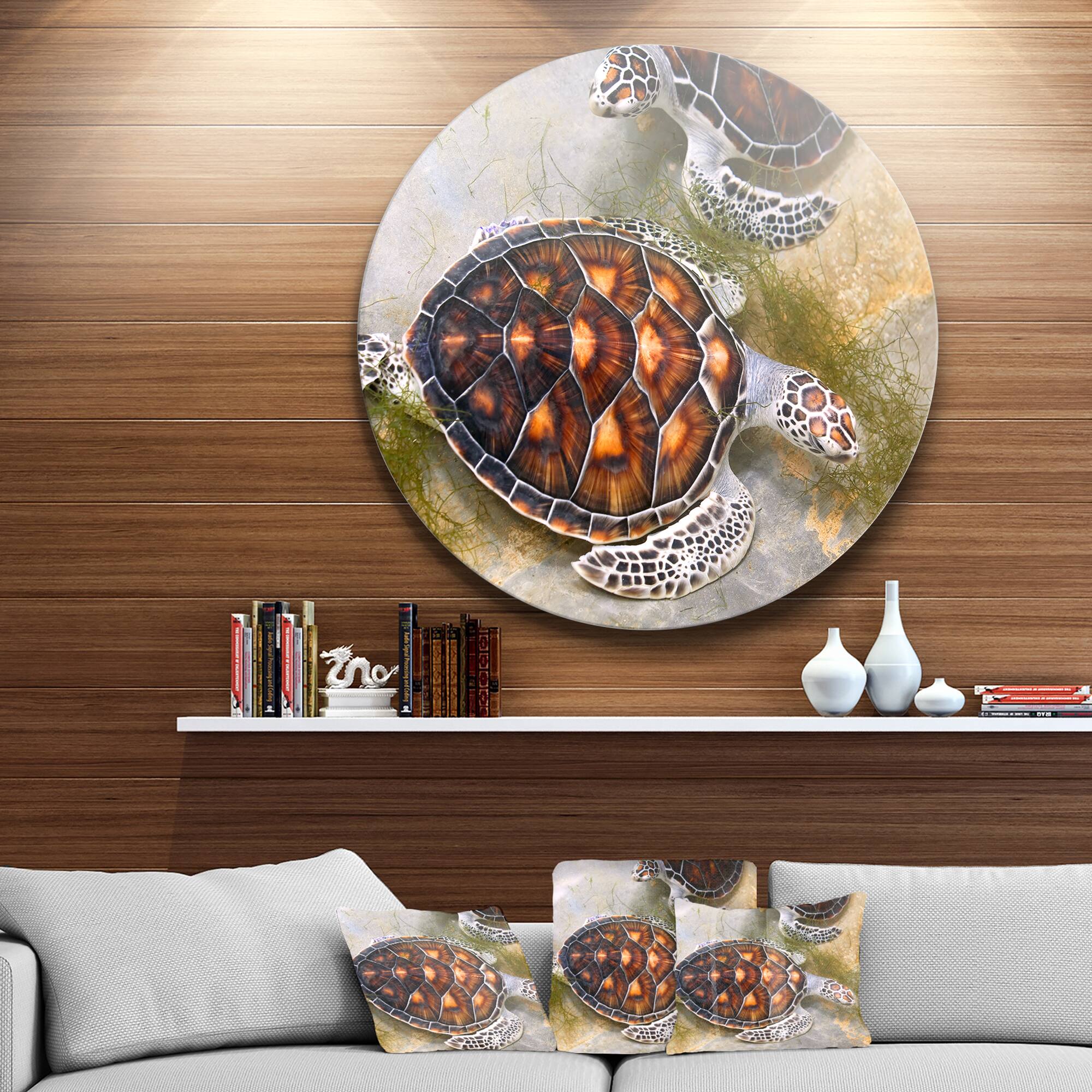 Designart - Sea Turtles in Nursery' Animal Circle Metal Wall Art