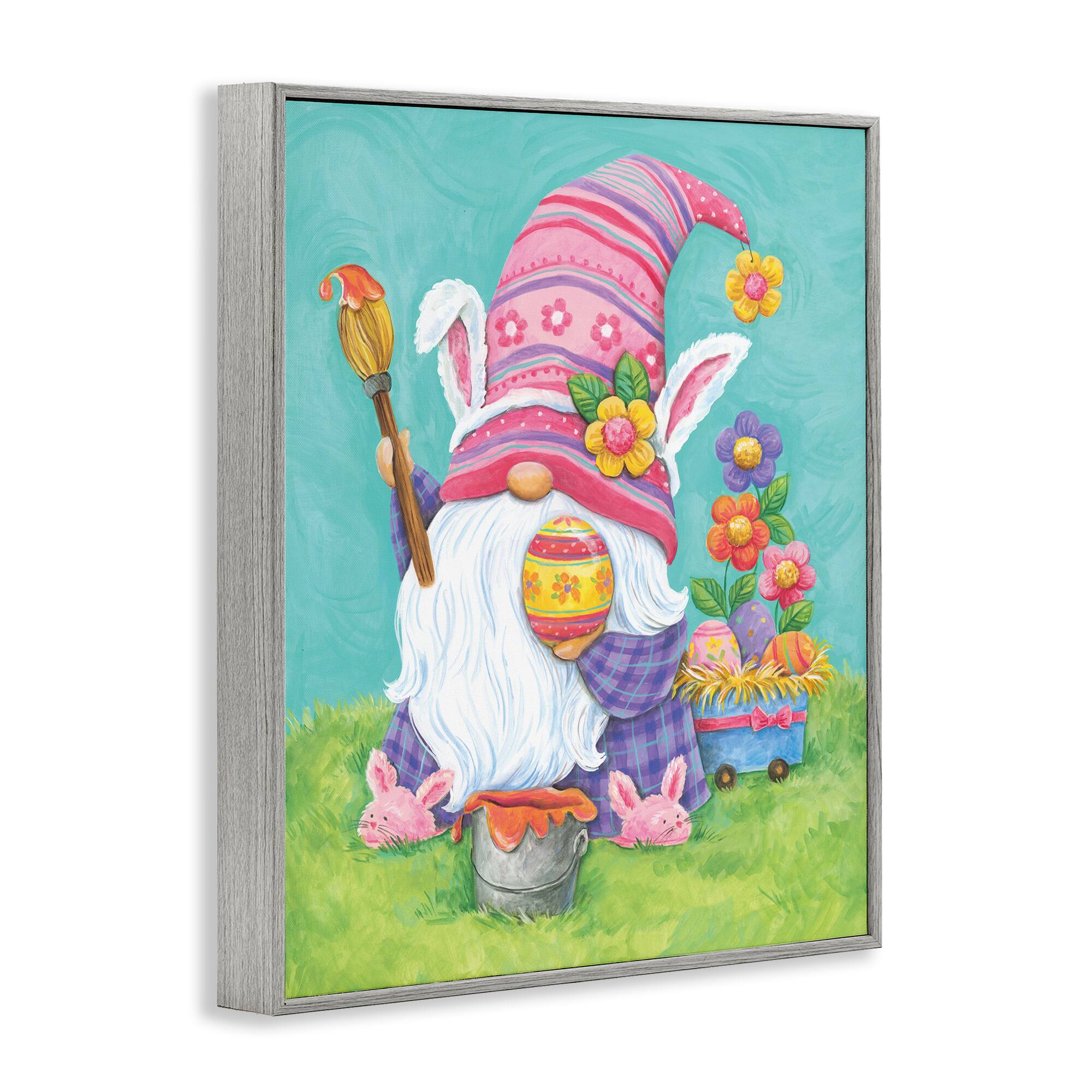 Stupell Industries Whimsical Gnome Painting Easter Eggs Festive Flowers Framed Giclee Art