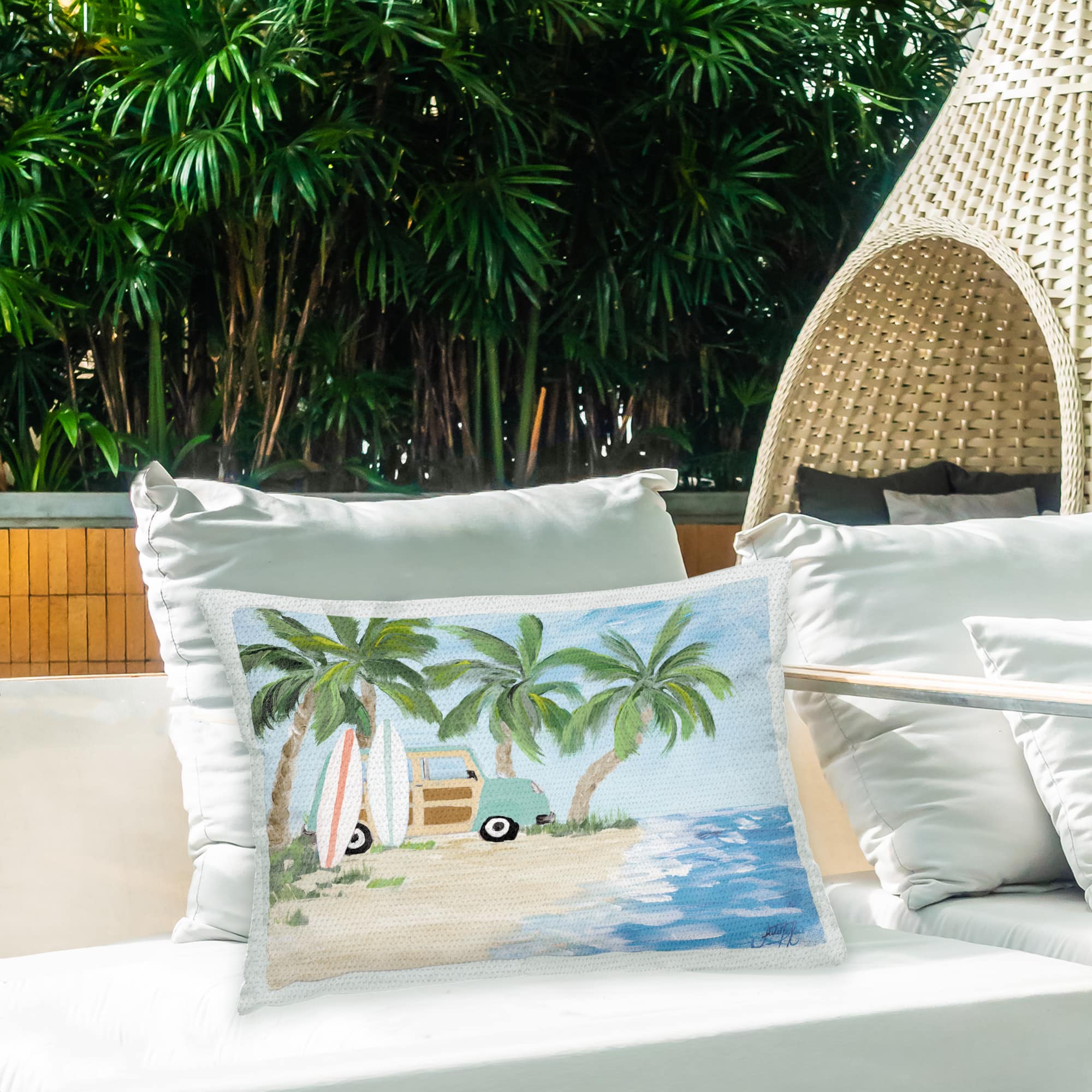 Stupell Industries 14" x 20" Tropical Vacation on Shore Outdoor Print Throw Pillow