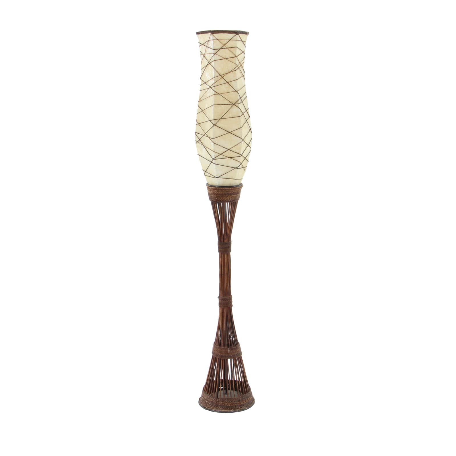 Brown Bamboo and Iron Traditional Floor Lamp, 59" x 10" x 10"