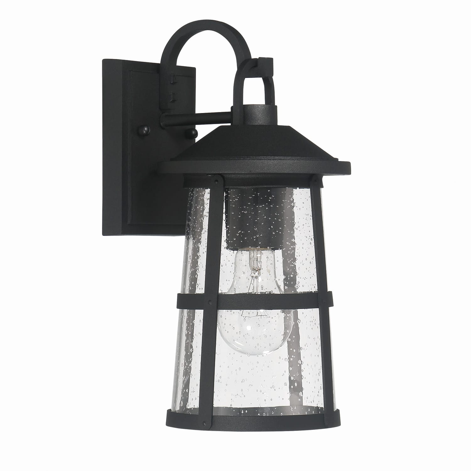 Hello Honey® Nantucket Matte Black Coastal Metal & Glass Wall Mounted Outdoor Lantern Light
