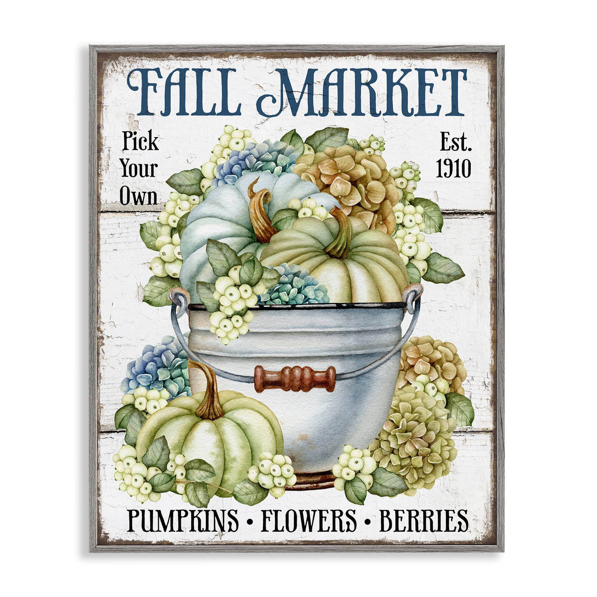 Stupell Industries Vintage Pumpkins & Hydgrangea Framed Giclee Art