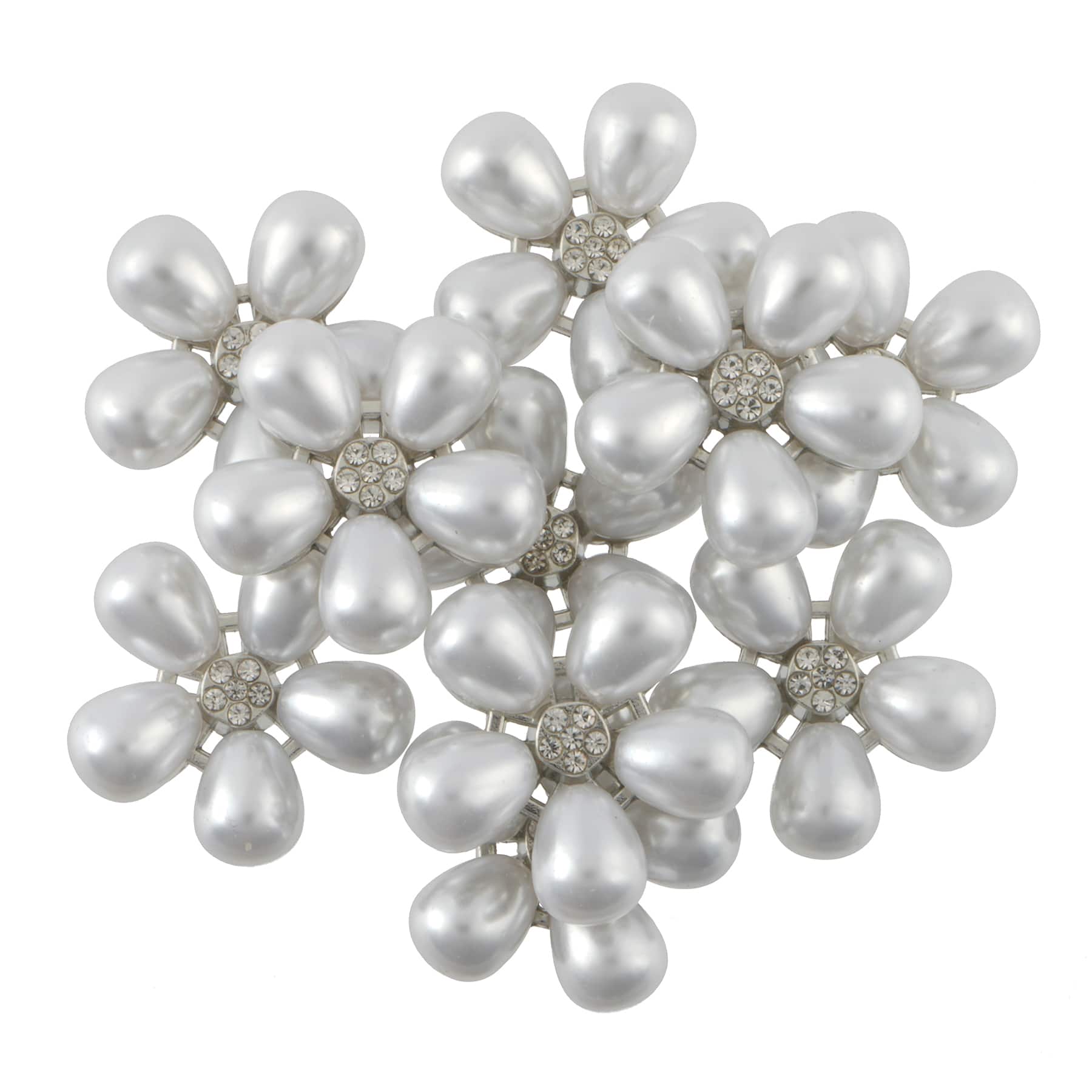 23mm Glass Rhinestone & Plastic Pearl Flatback Flowers, 10ct. by Bead Landing™