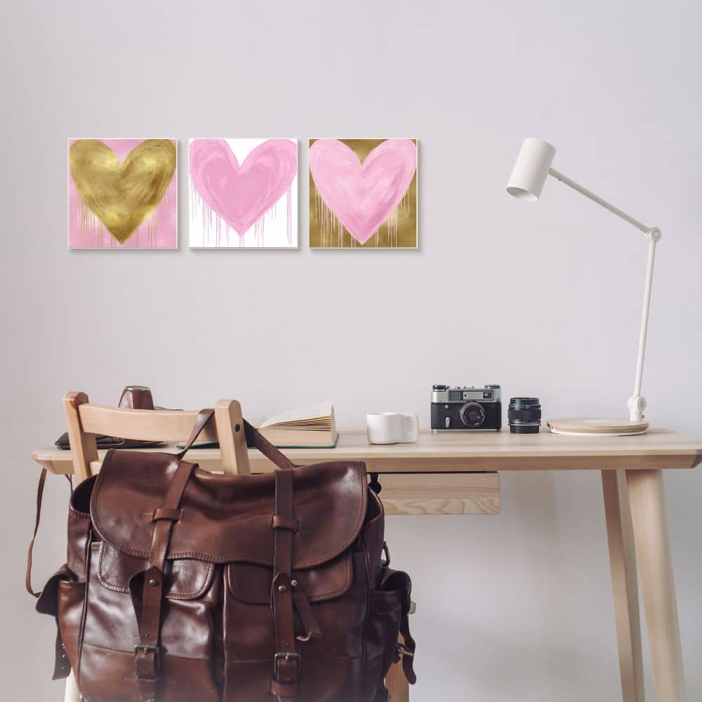 Stupell Industries Glam Paint Drip Hearts Design Pink Gold Shapes,12" x 12"