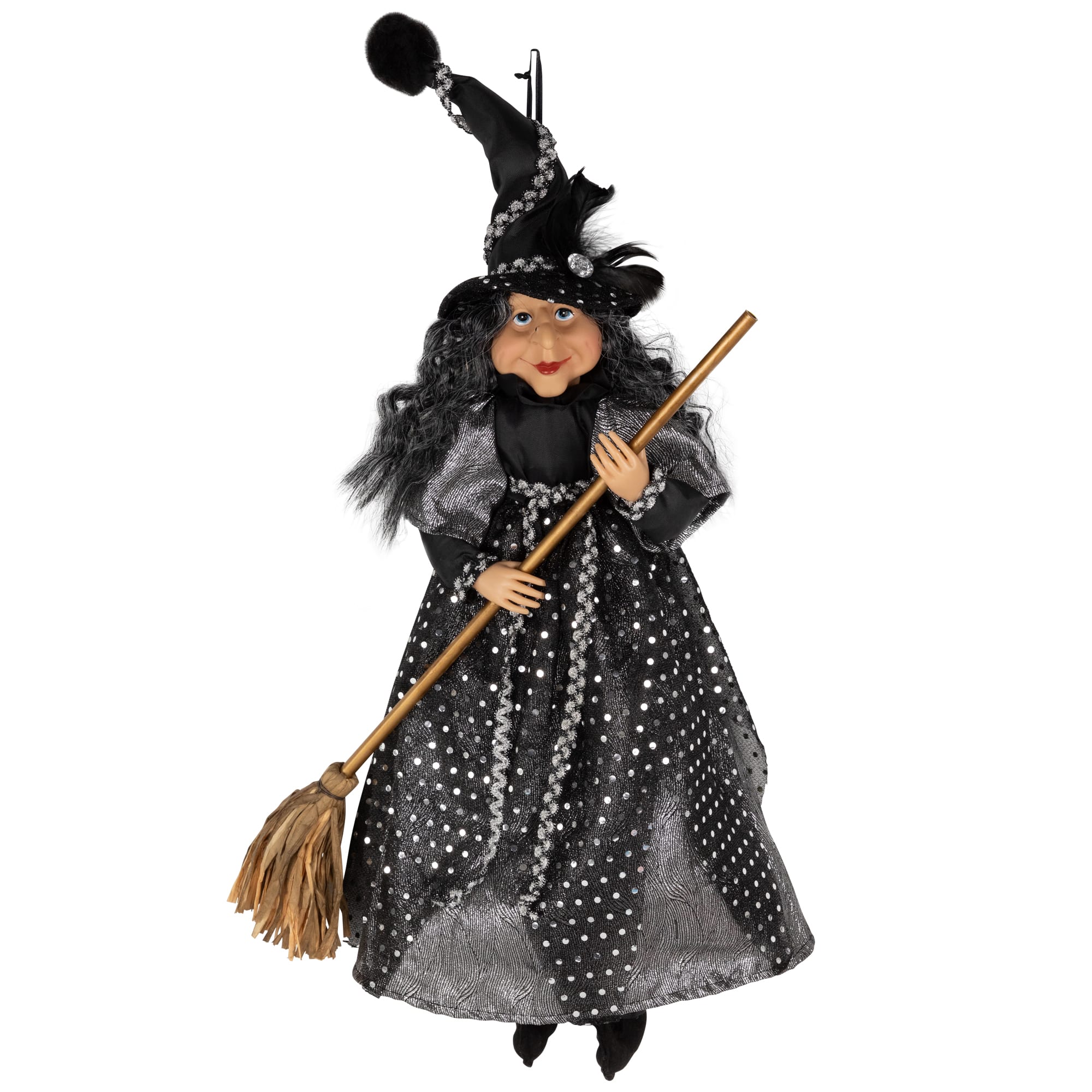 Northlight 18" Black & Silver Witch with Broom Hanging Halloween Décor | Michaels®