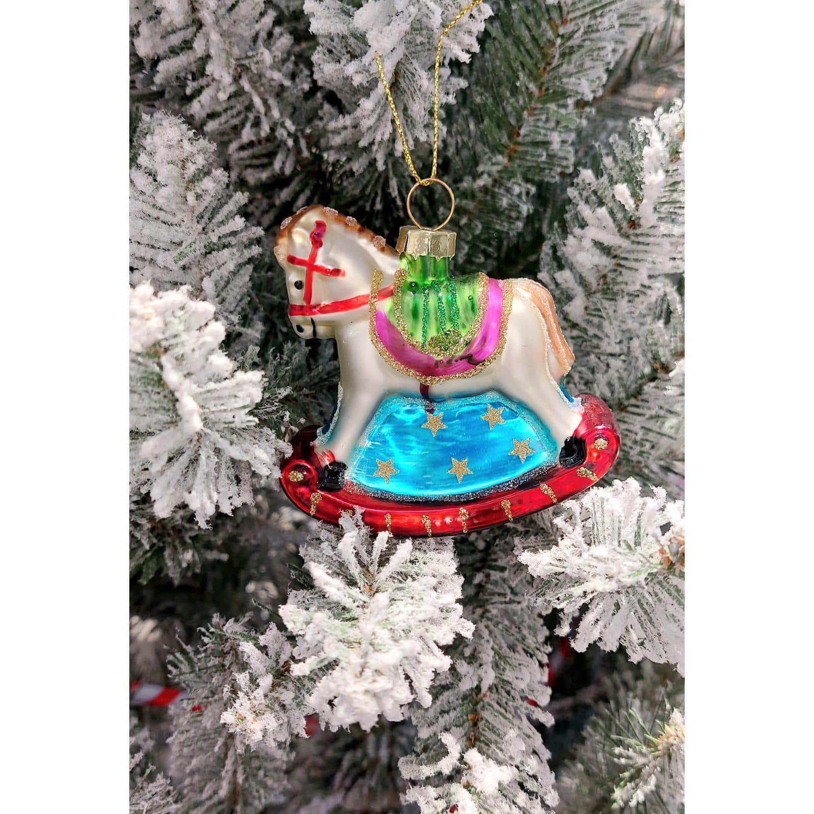 Wizardi 12" Christmas Village Glass Rocking Horse Ornament
