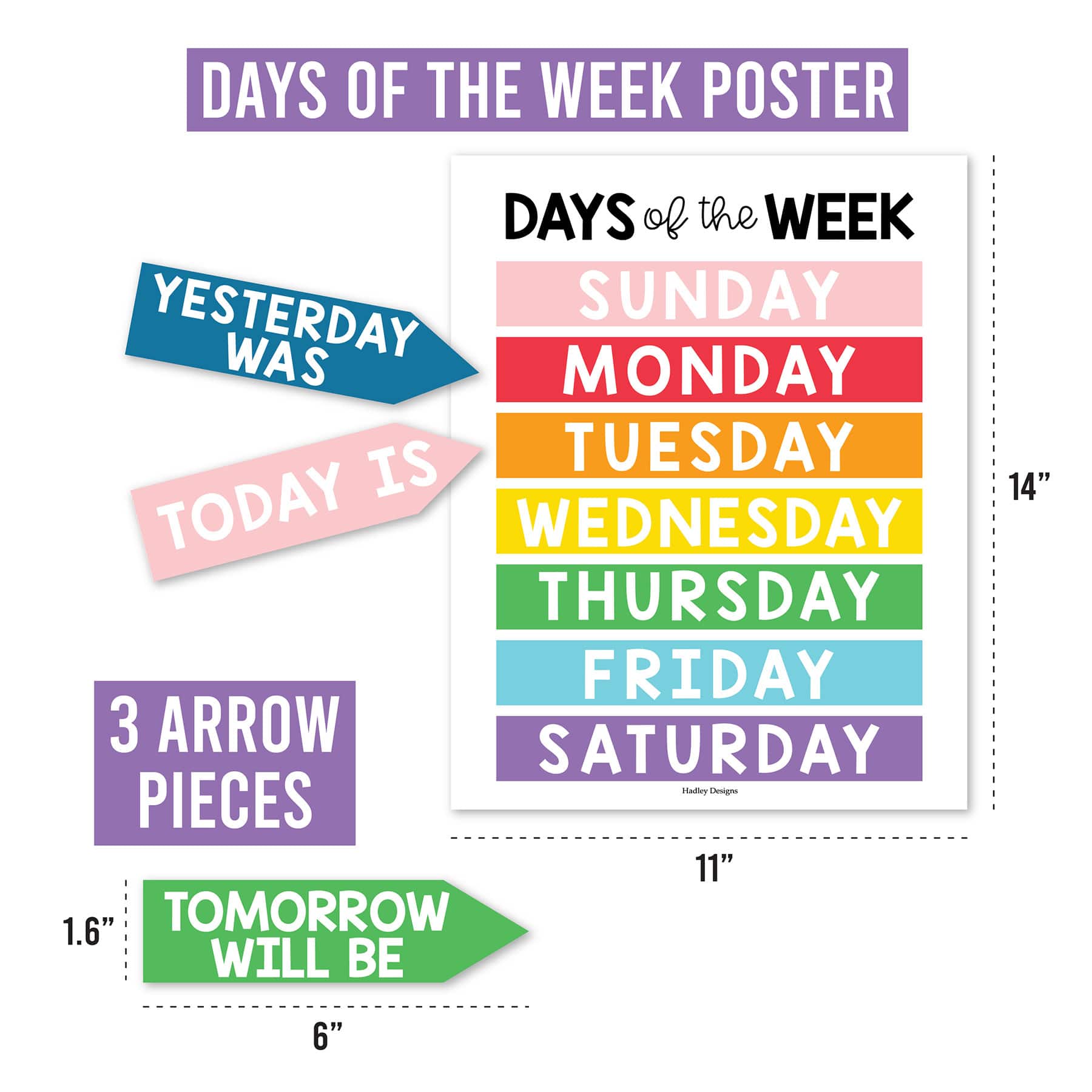 Hadley Designs Rainbow Circle Time Bulletin Board Calendar for Classroom Wall Set