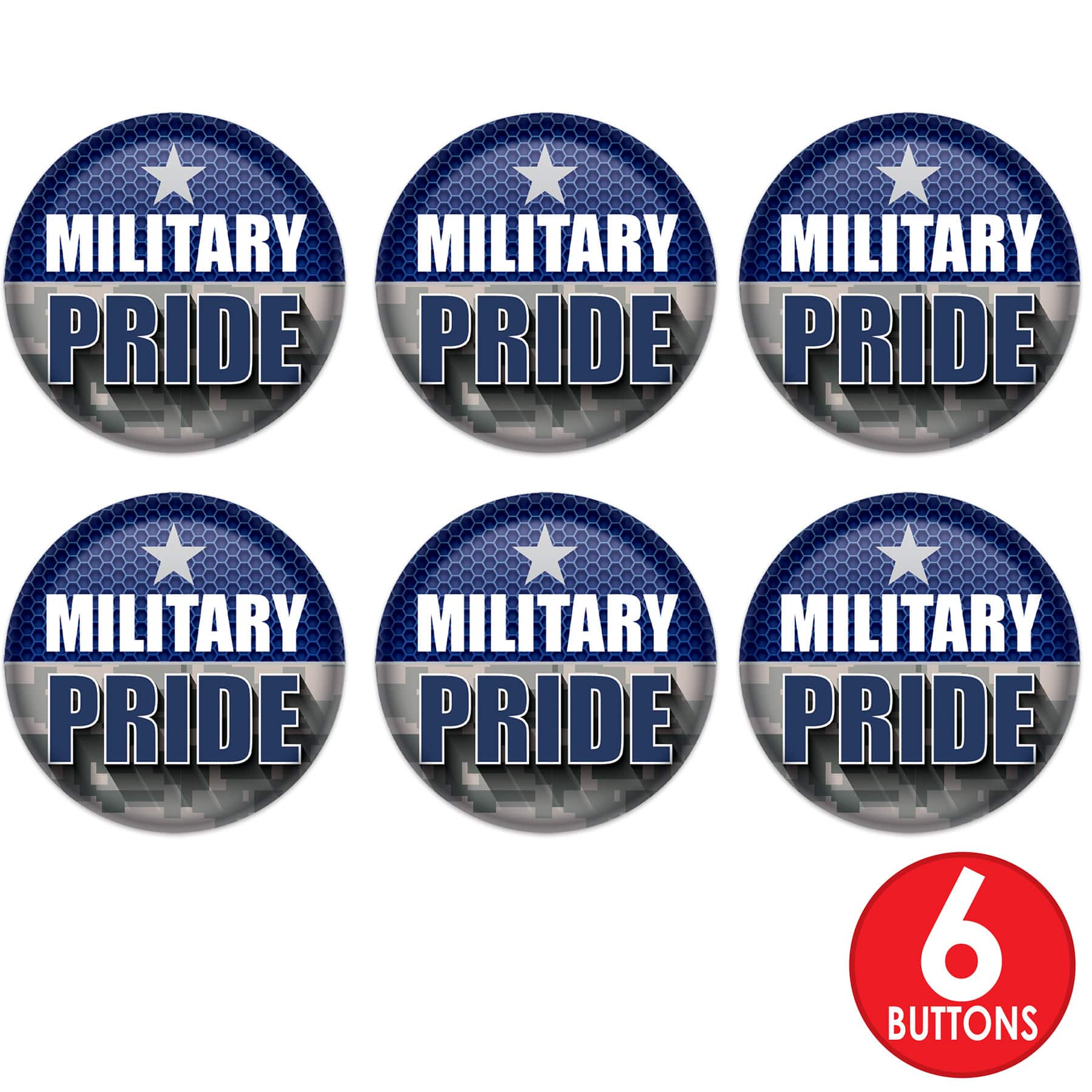 Beistle 2" Blue & Silver Military Pride Buttons, 6ct.