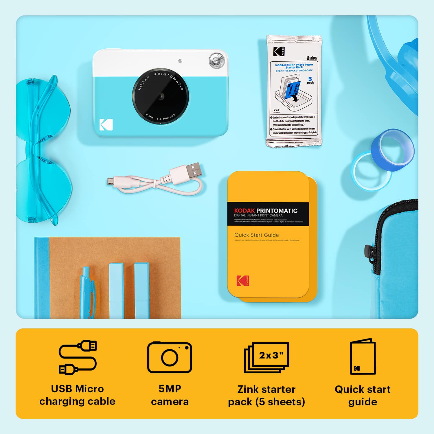 KODAK Printomatic Blue 5MP Instant Print Camera