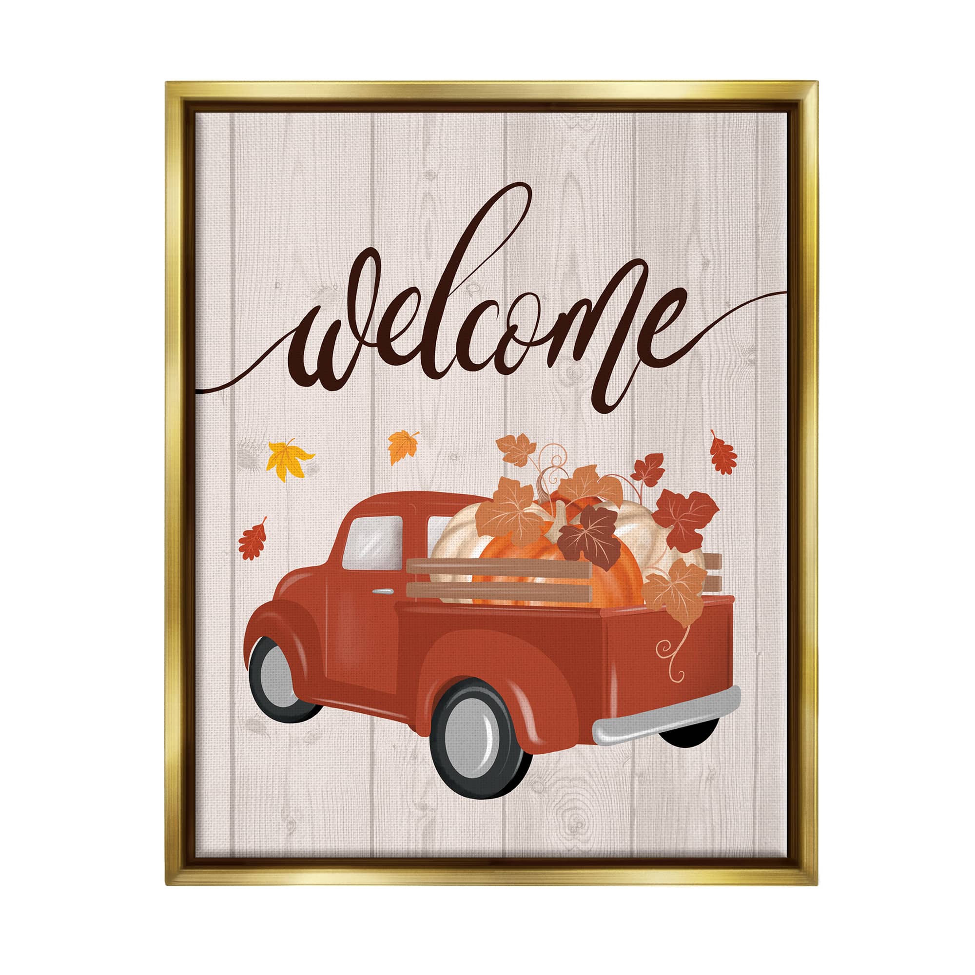 Stupell Industries Country Pumpkin Harvest Welcome Framed Floater Canvas Wall Art