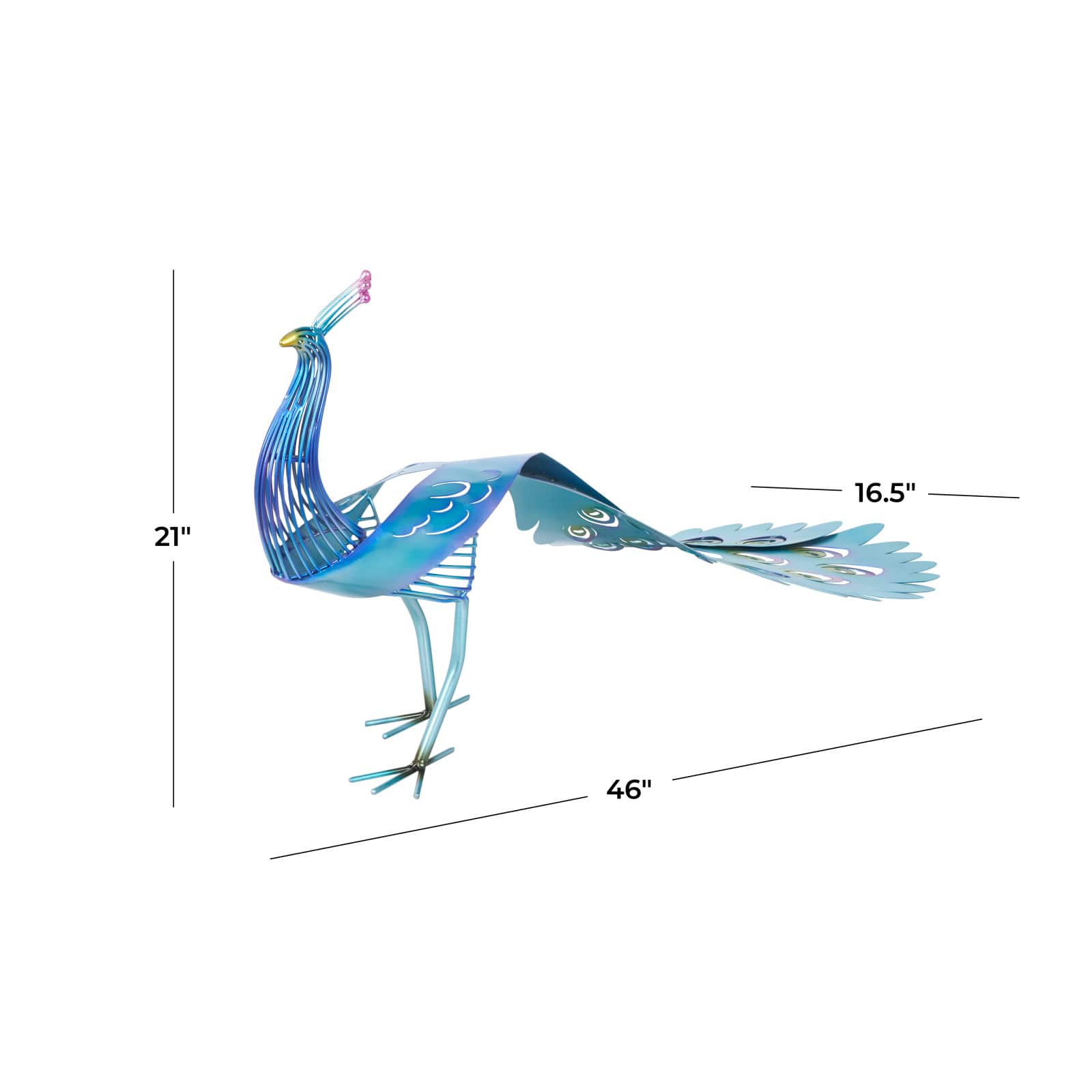 46" Blue Open Wire Frame Metal Peacock Garden Sculpture