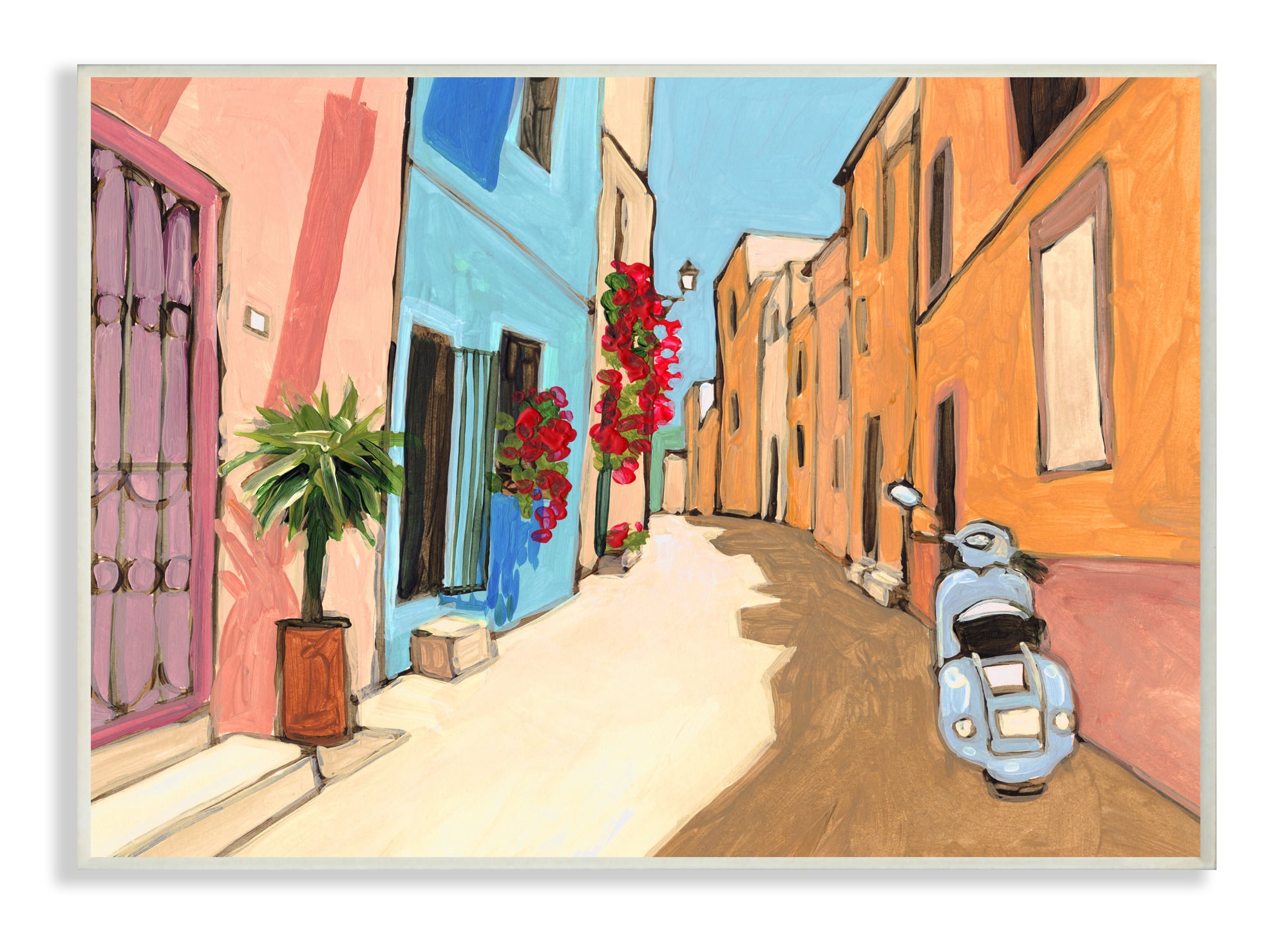 Stupell Industries European Roadside with Blue Street Vespa Wall Plaque