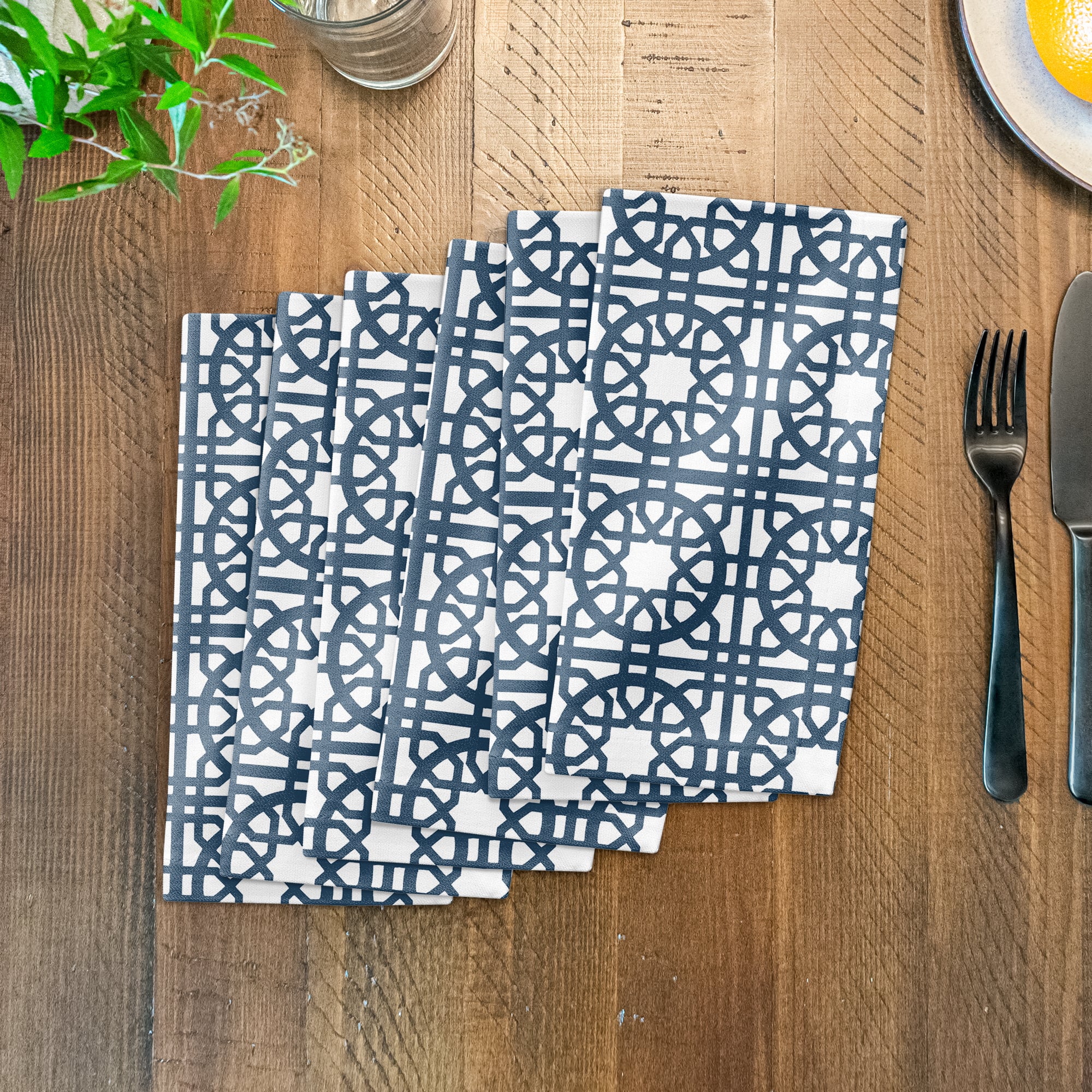 Blue Geo Tile 10" x 10" Cotton Twill Napkin