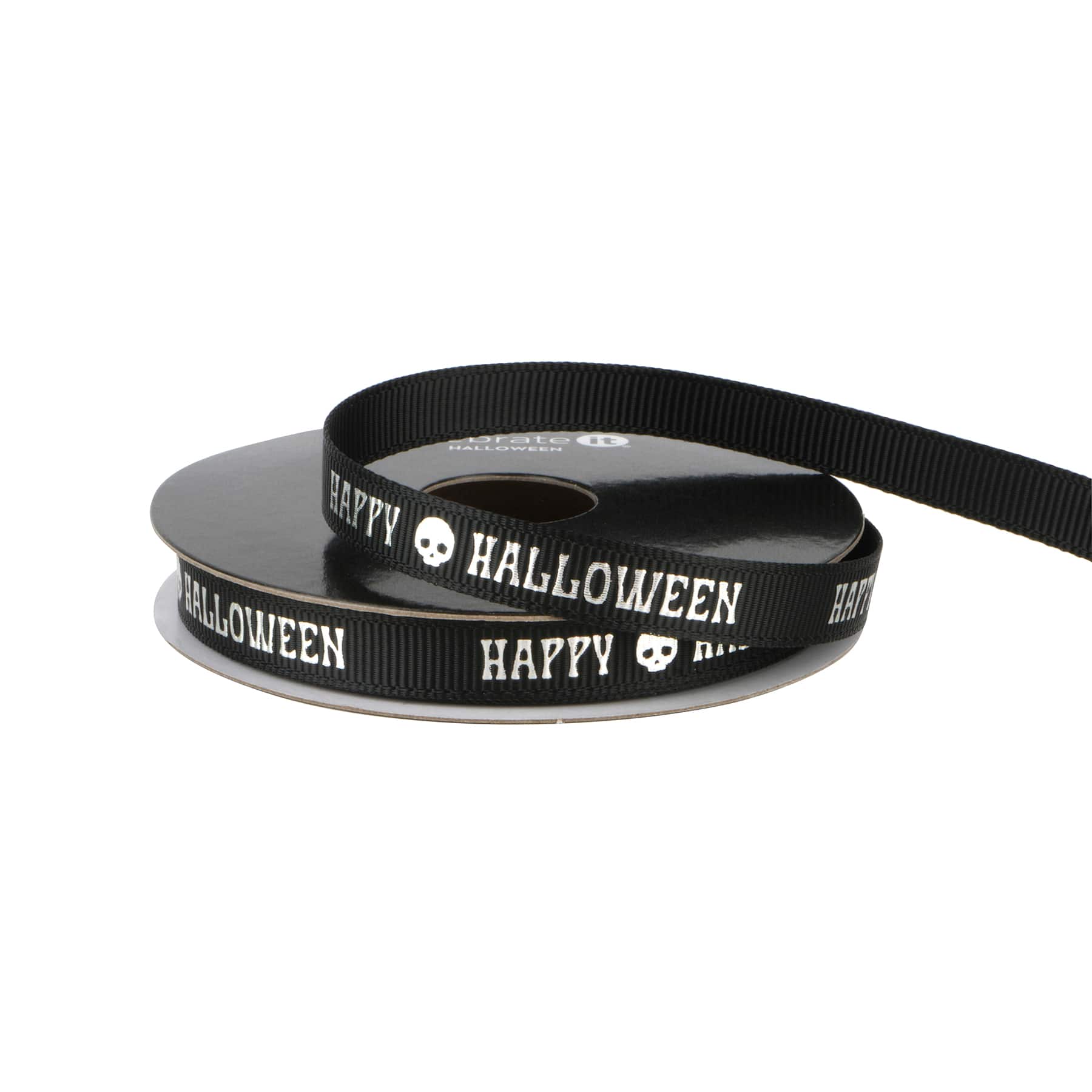 3/8" x 4yd. Black & Silver Happy Halloween Ribbon by Celebrate It®