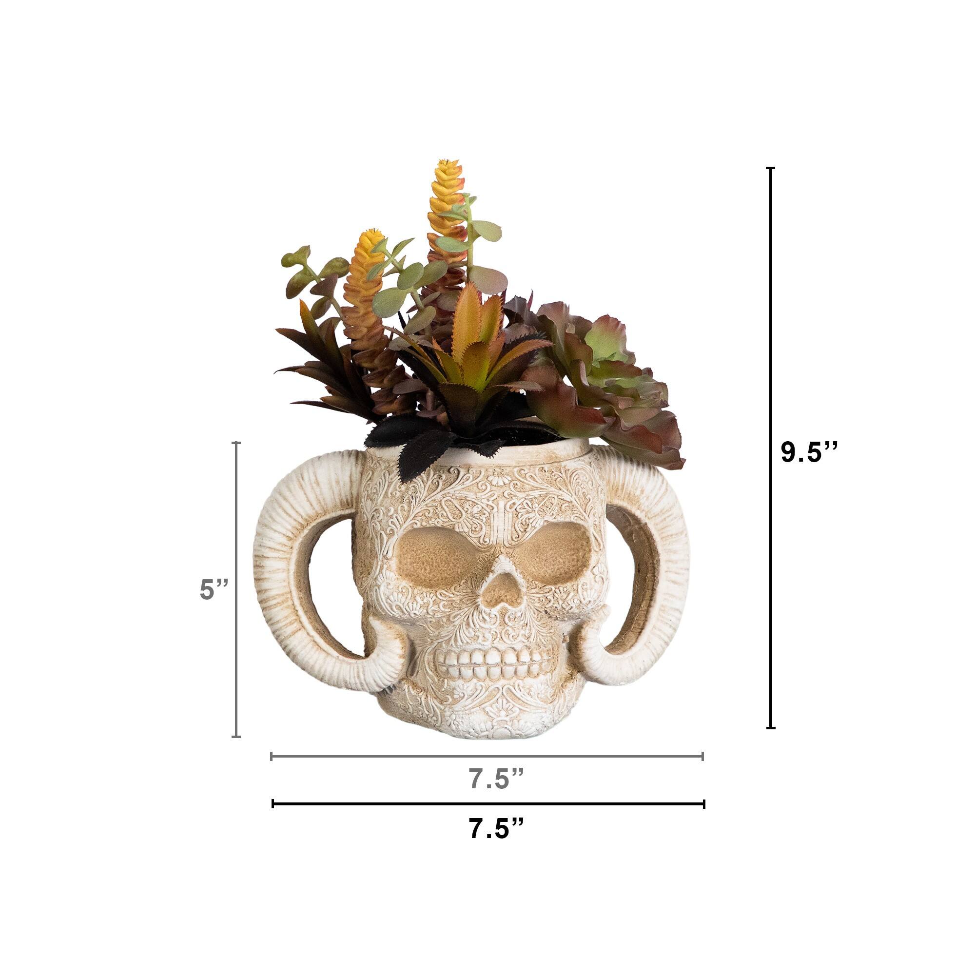 9.5" Artificial Halloween Succulent Garden in Horned Skull Planter