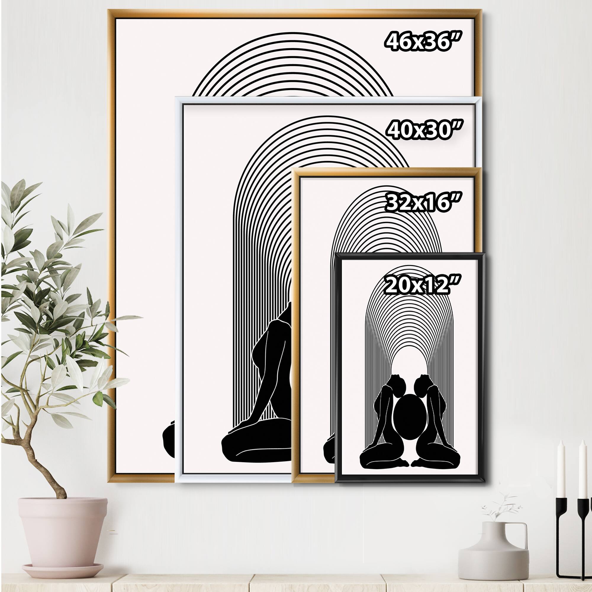 Designart - Empowered Cosmic Women Geometric Goddess Series Black And White I - Modern Canvas Wall Art Print in Black Frame