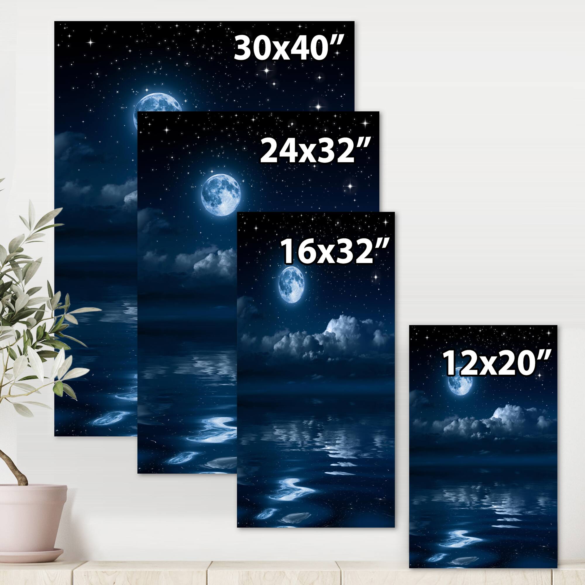 Designart - Full Moon in Cloudy Night Sky I - Nautical & Coastal Canvas Wall Art Print