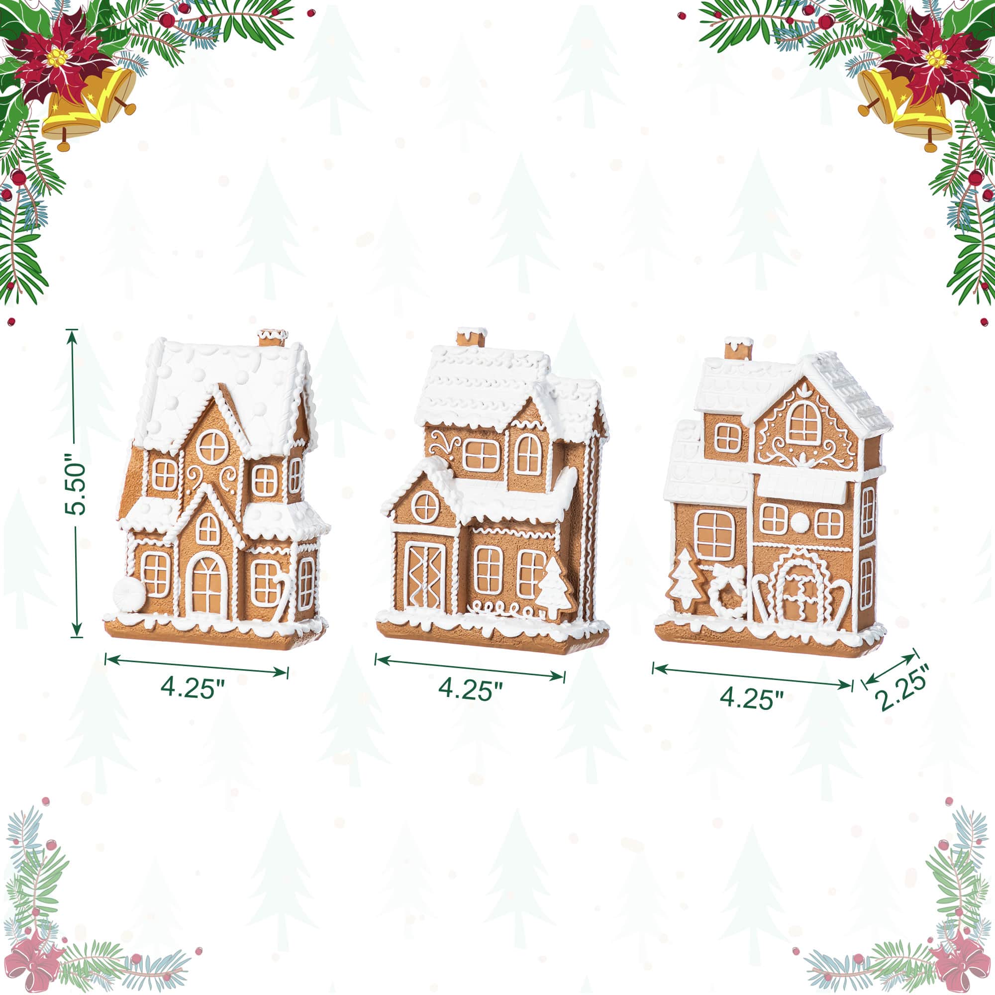 Glitzhome® 5.5" Christmas Resin Gingerbread House Table Decor Set